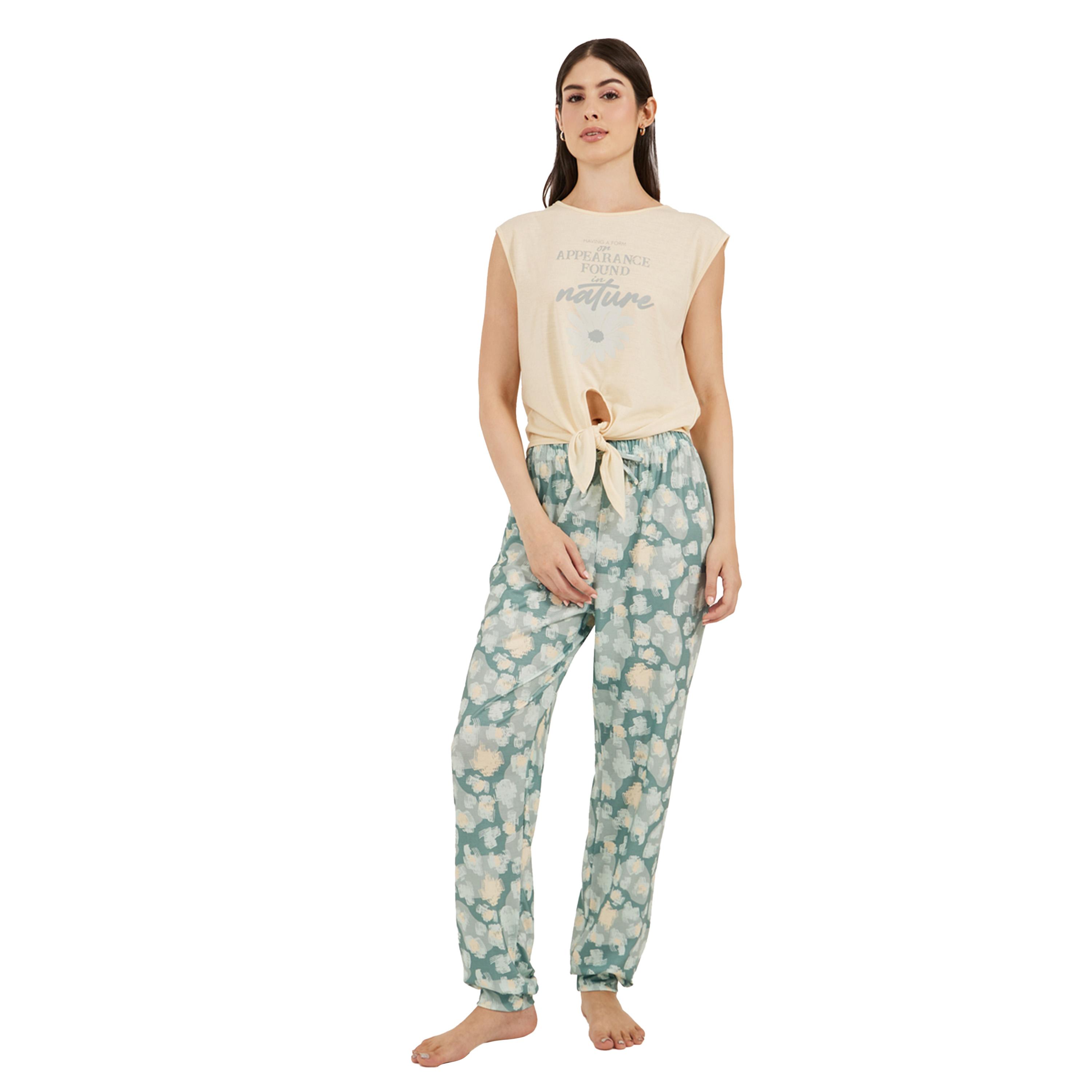 Styli Graphic Print Tank Top and Floral Print Cuffed Pyjama Set-women-clothing-nightwear-pyjamas-longsets-image-1