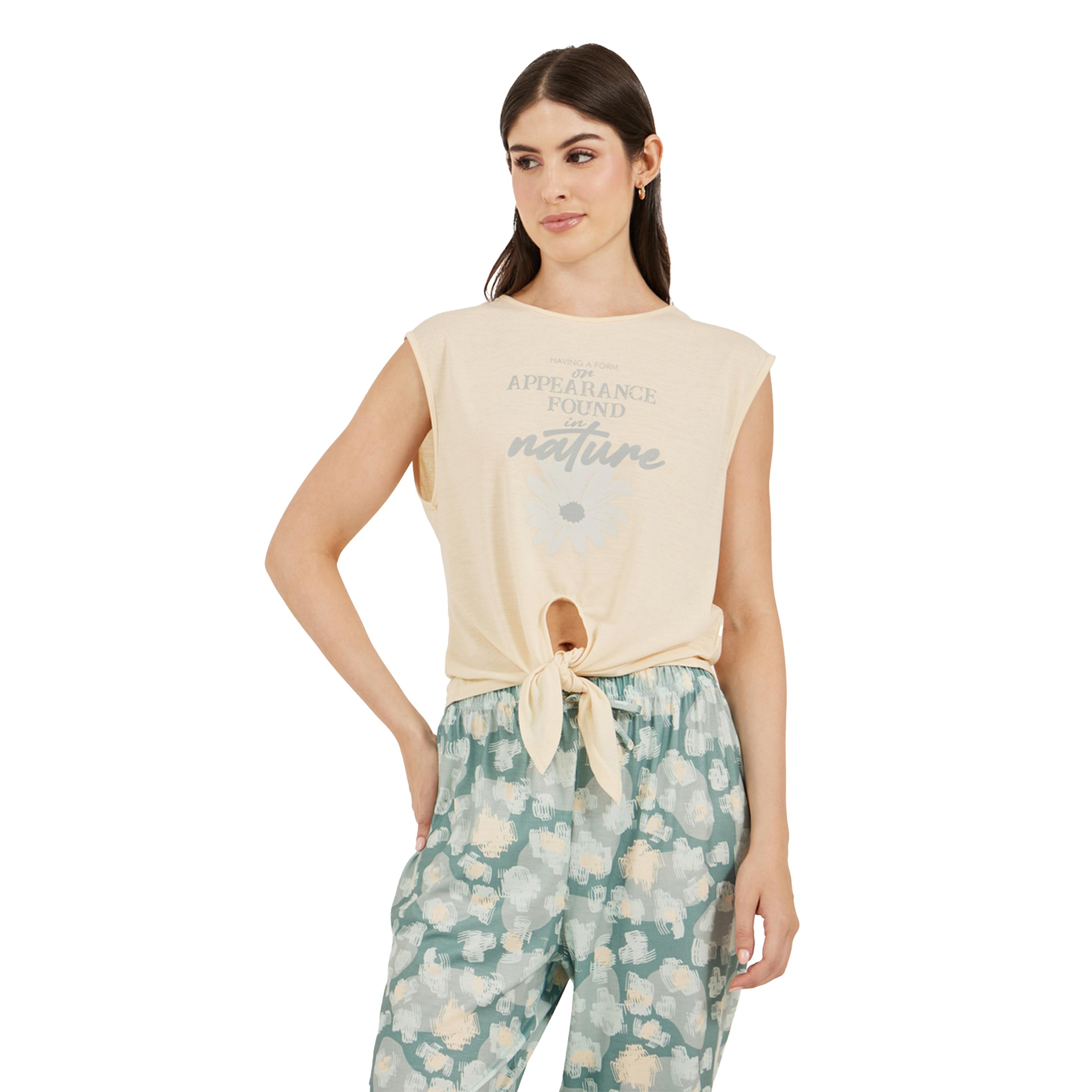 Styli Graphic Print Tank Top and Floral Print Cuffed Pyjama Set-women-clothing-nightwear-pyjamas-longsets-image-2