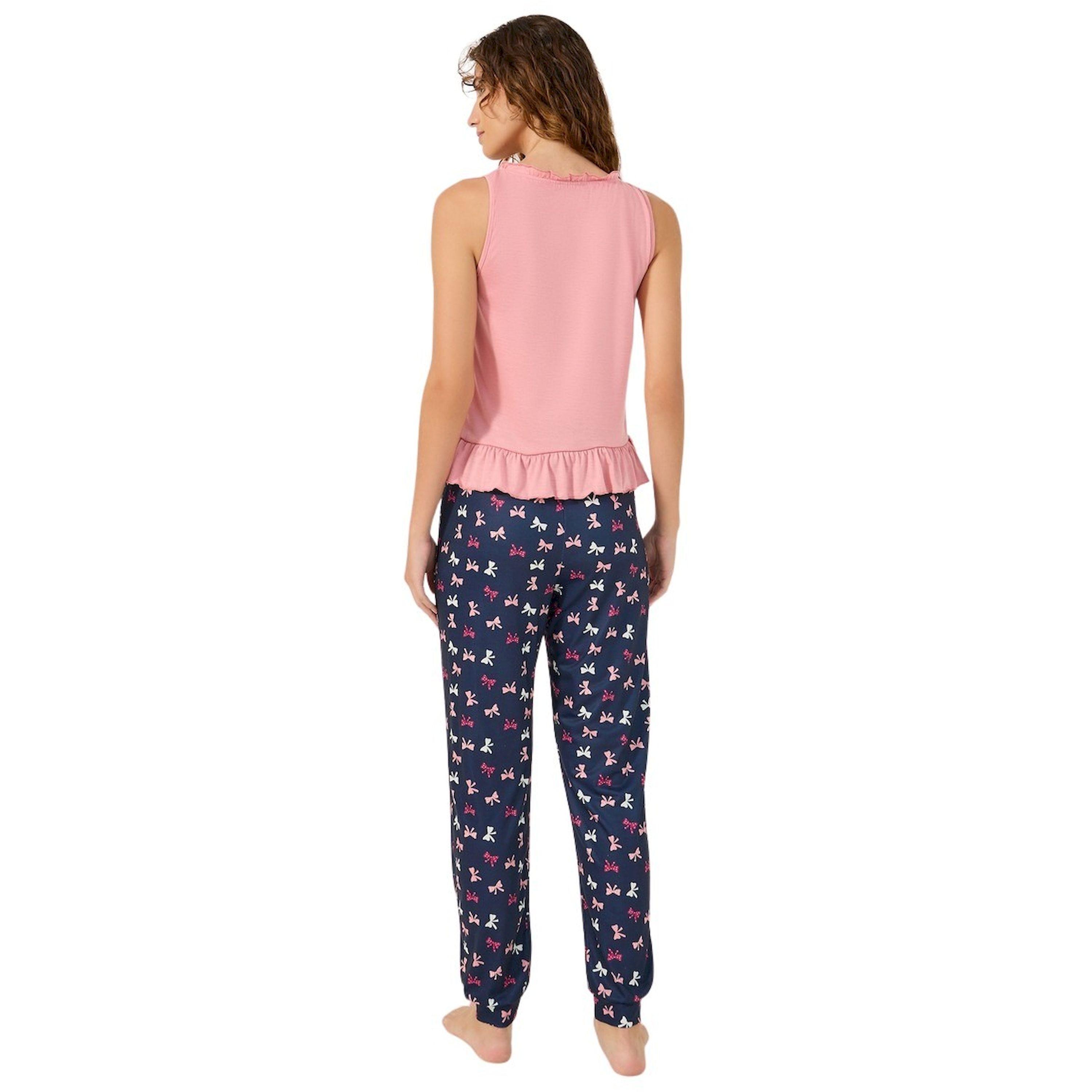 Styli Solid Ruffled Detail Tank Top and Bow Print Cuffed Pyjama Set-women-clothing-nightwear-pyjamas-longsets-image-4