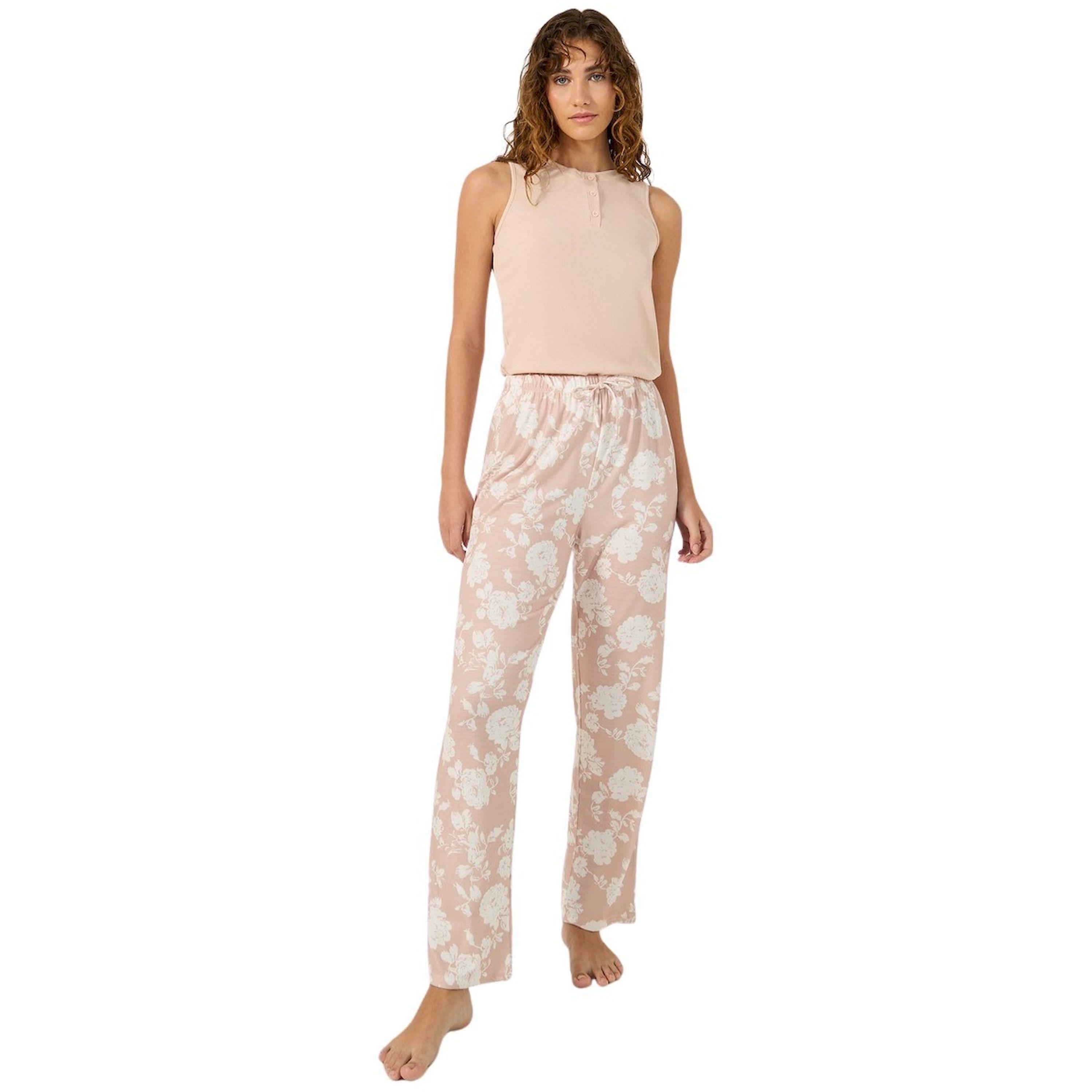 ستايلي - طقم بيجاما مكون من توب داخلي مضلع وبنطال بيجاما بطبعة زهور-women-clothing-nightwear-pyjamas-longsets-image-2