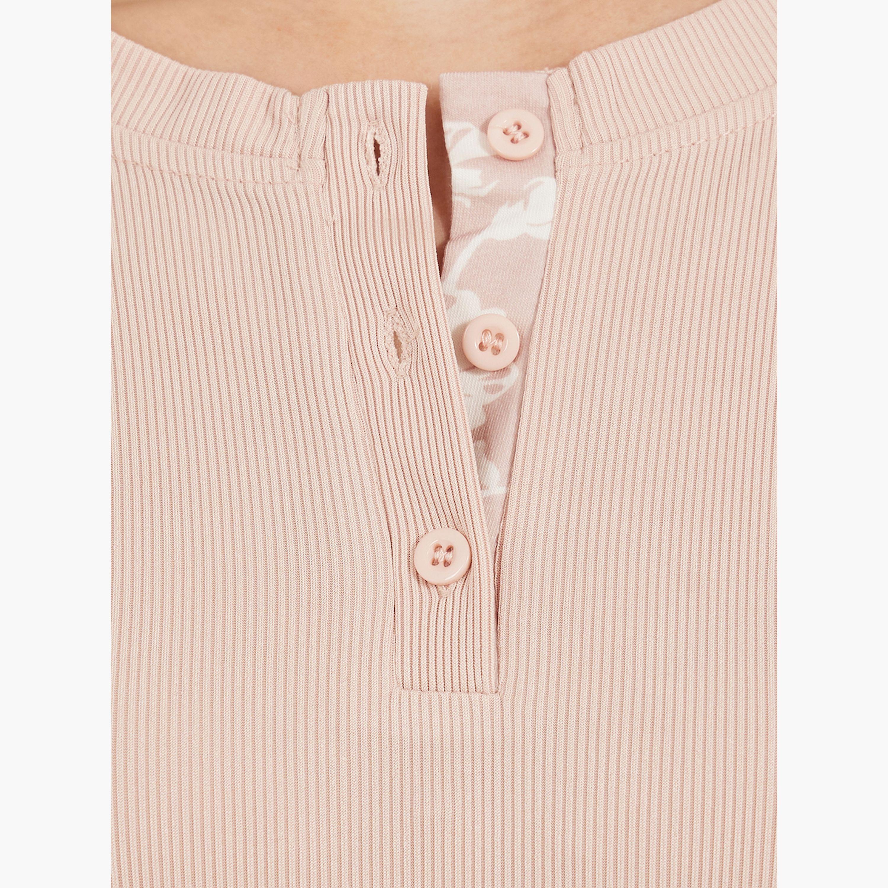ستايلي - طقم بيجاما مكون من توب داخلي مضلع وبنطال بيجاما بطبعة زهور-women-clothing-nightwear-pyjamas-longsets-image-4