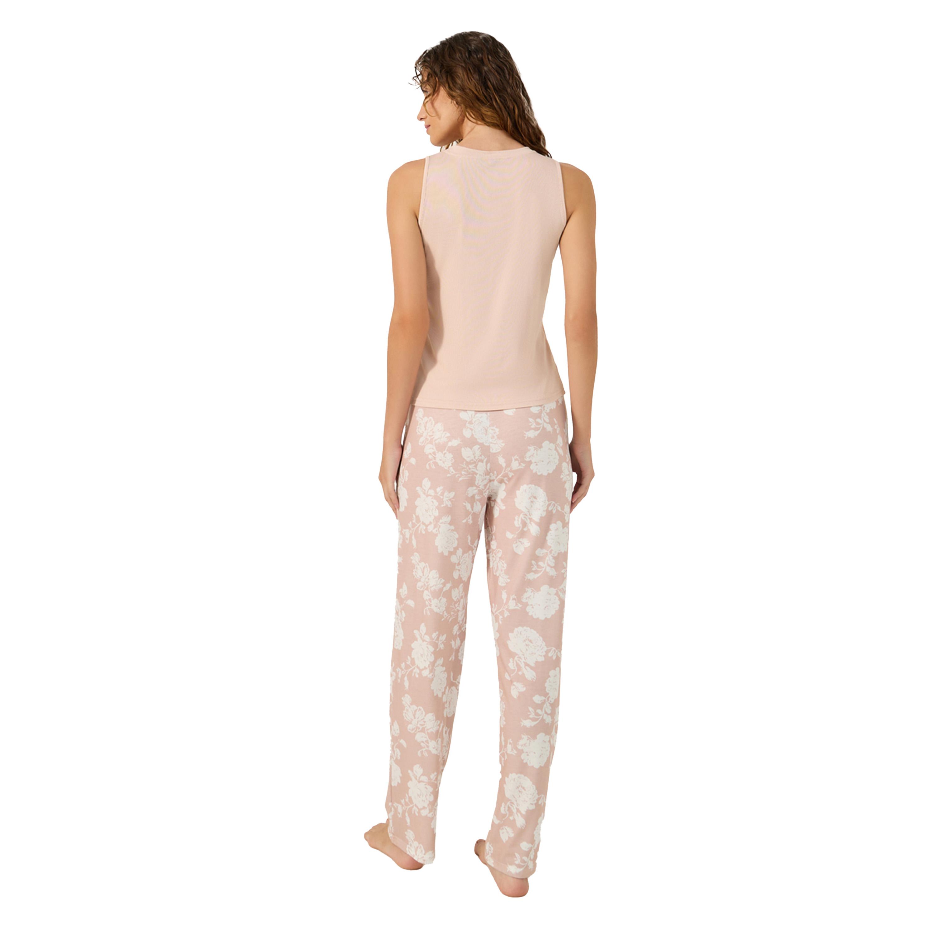 ستايلي - طقم بيجاما مكون من توب داخلي مضلع وبنطال بيجاما بطبعة زهور-women-clothing-nightwear-pyjamas-longsets-image-5
