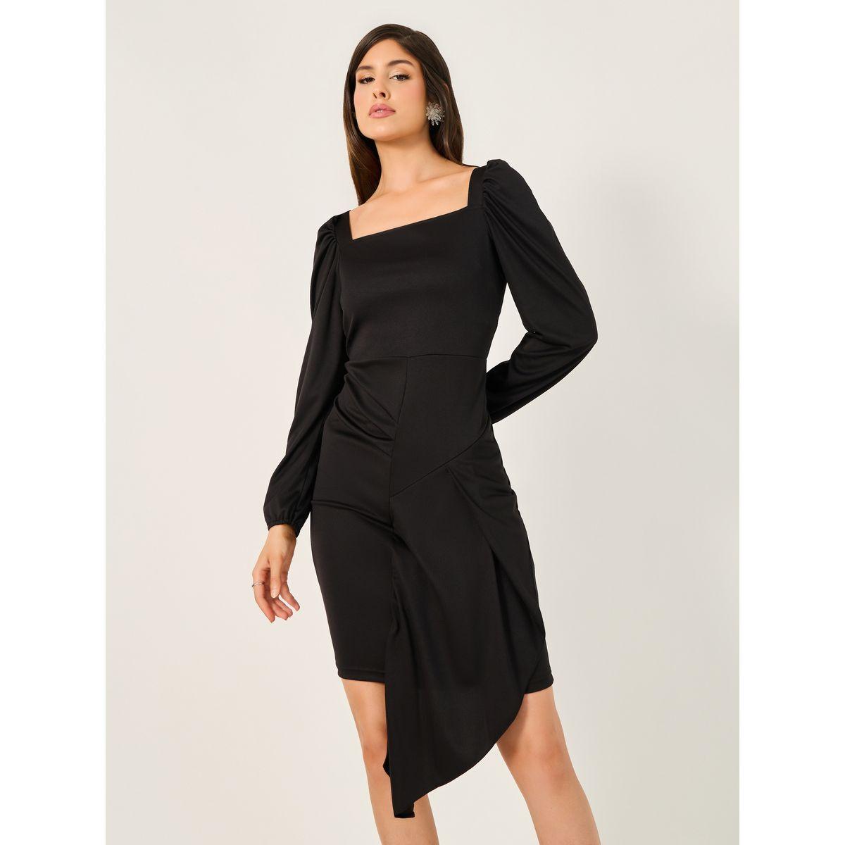 Styli Square Neck Asymmetric Hem Mini Dress with Gathered Detail-women-clothing-dresses-image-1