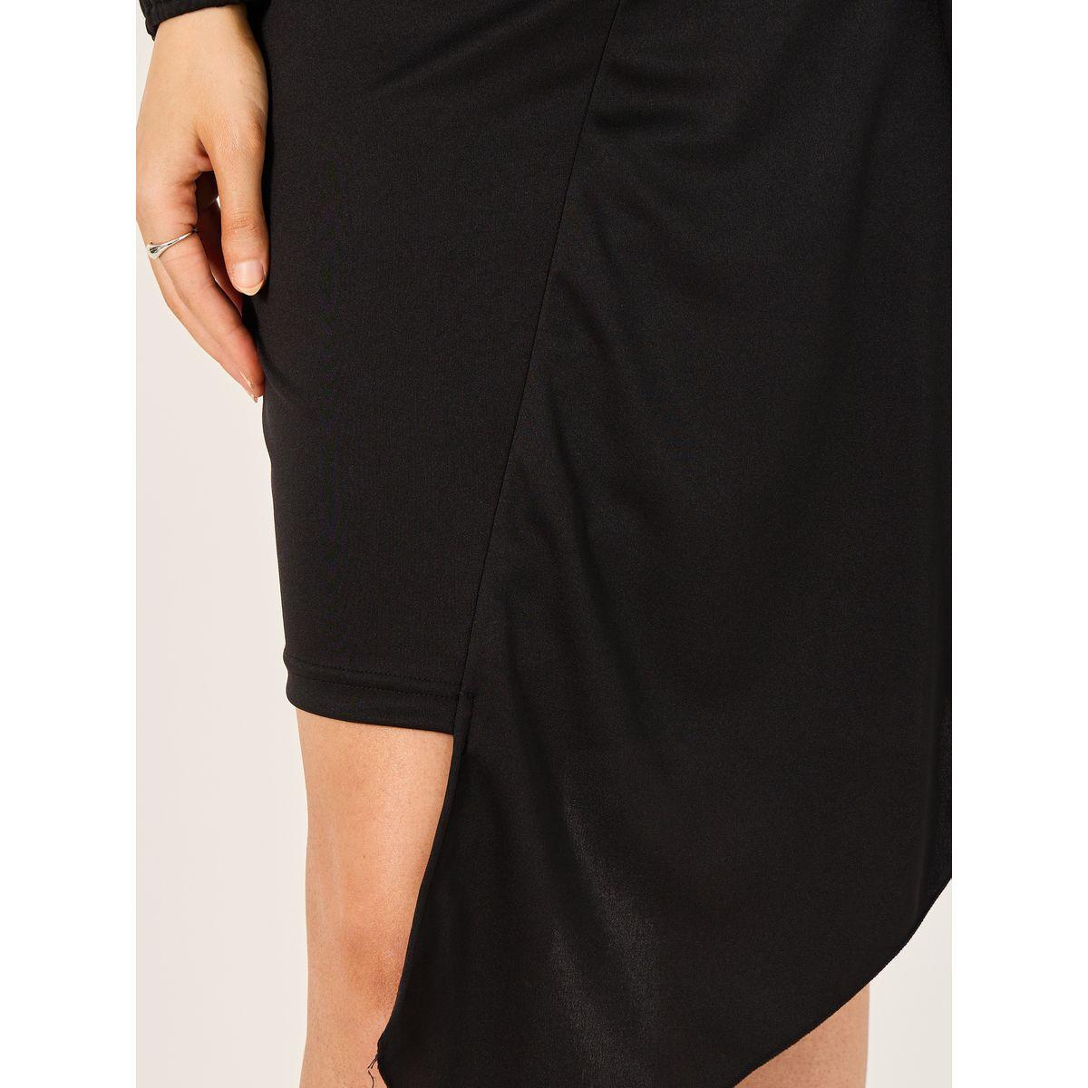 فستان قصير بياقة مربعة وحواف غير متماثلة مع تفاصيل مجمعة-women-clothing-dresses-image-3