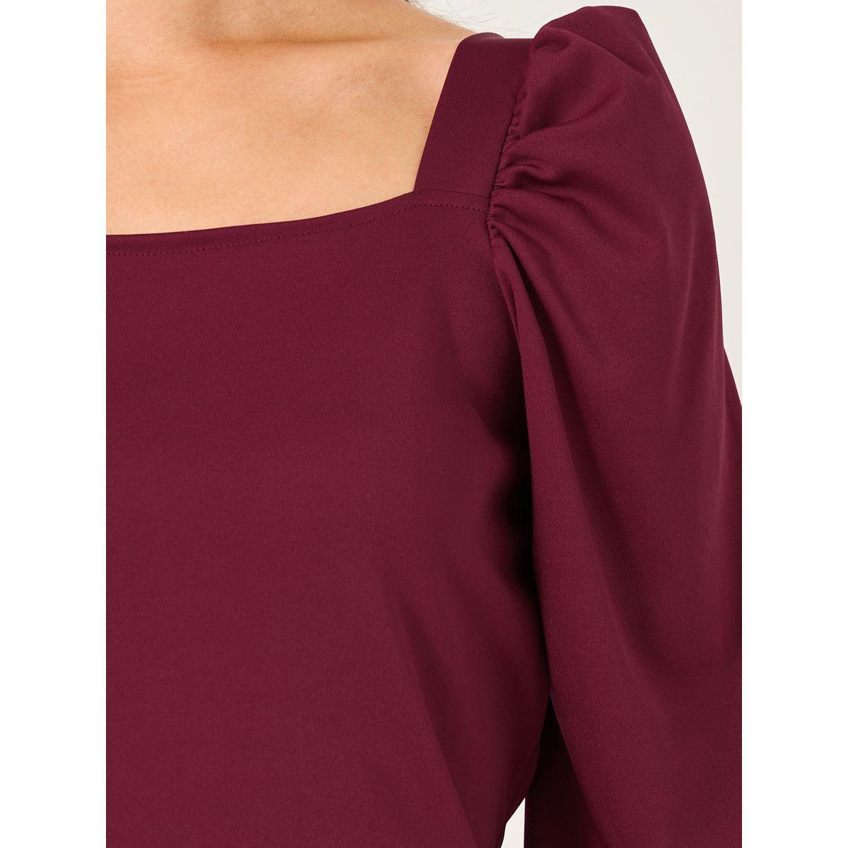 فستان قصير بياقة مربعة وحواف غير متماثلة مع تفاصيل مجمعة-women-clothing-dresses-image-5