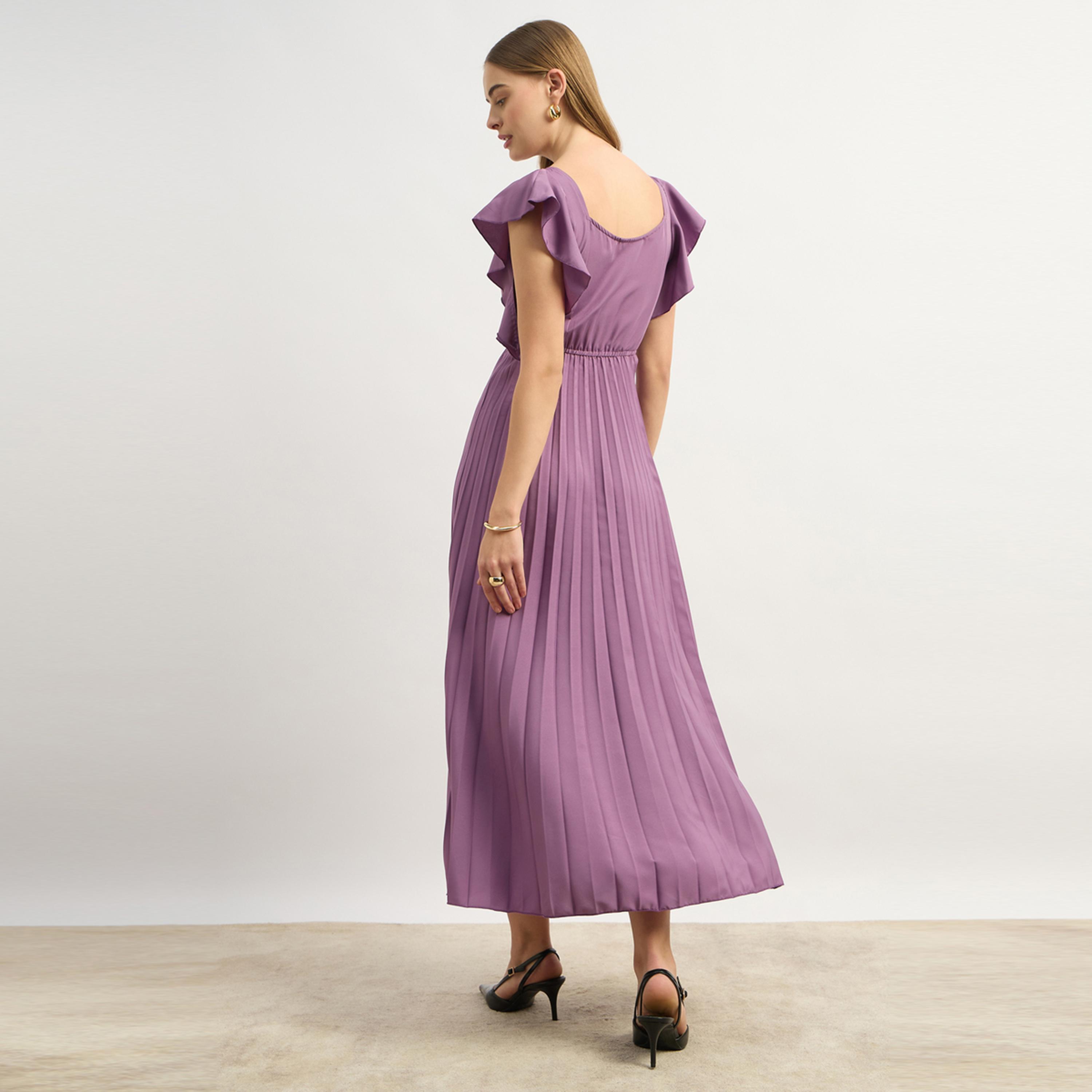 ستايلي - يو آند اف - فستان ميدي سادة للنساء - بنفسجي-women-clothing-dresses-image-5
