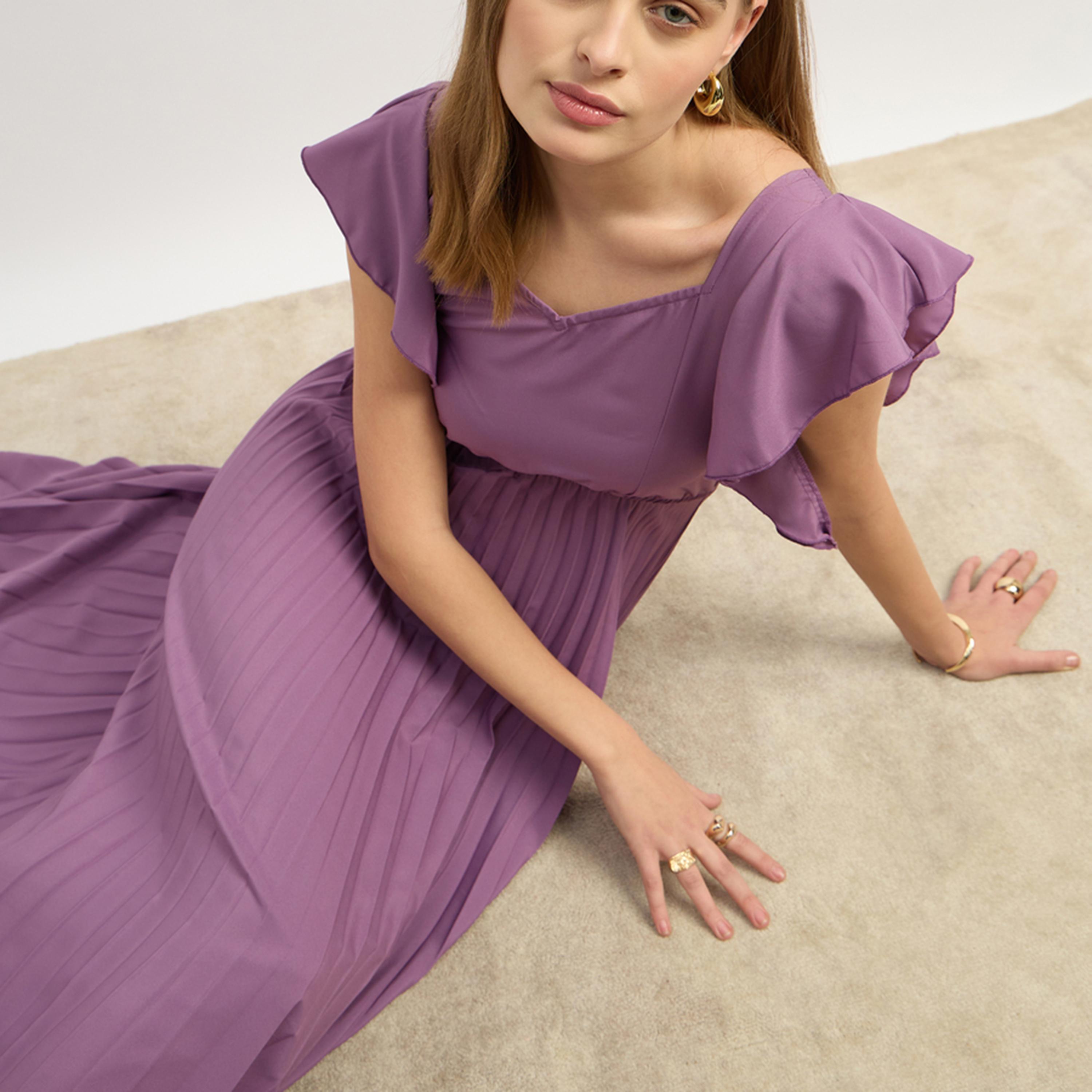 ستايلي - يو آند اف - فستان ميدي سادة للنساء - بنفسجي-women-clothing-dresses-image-6