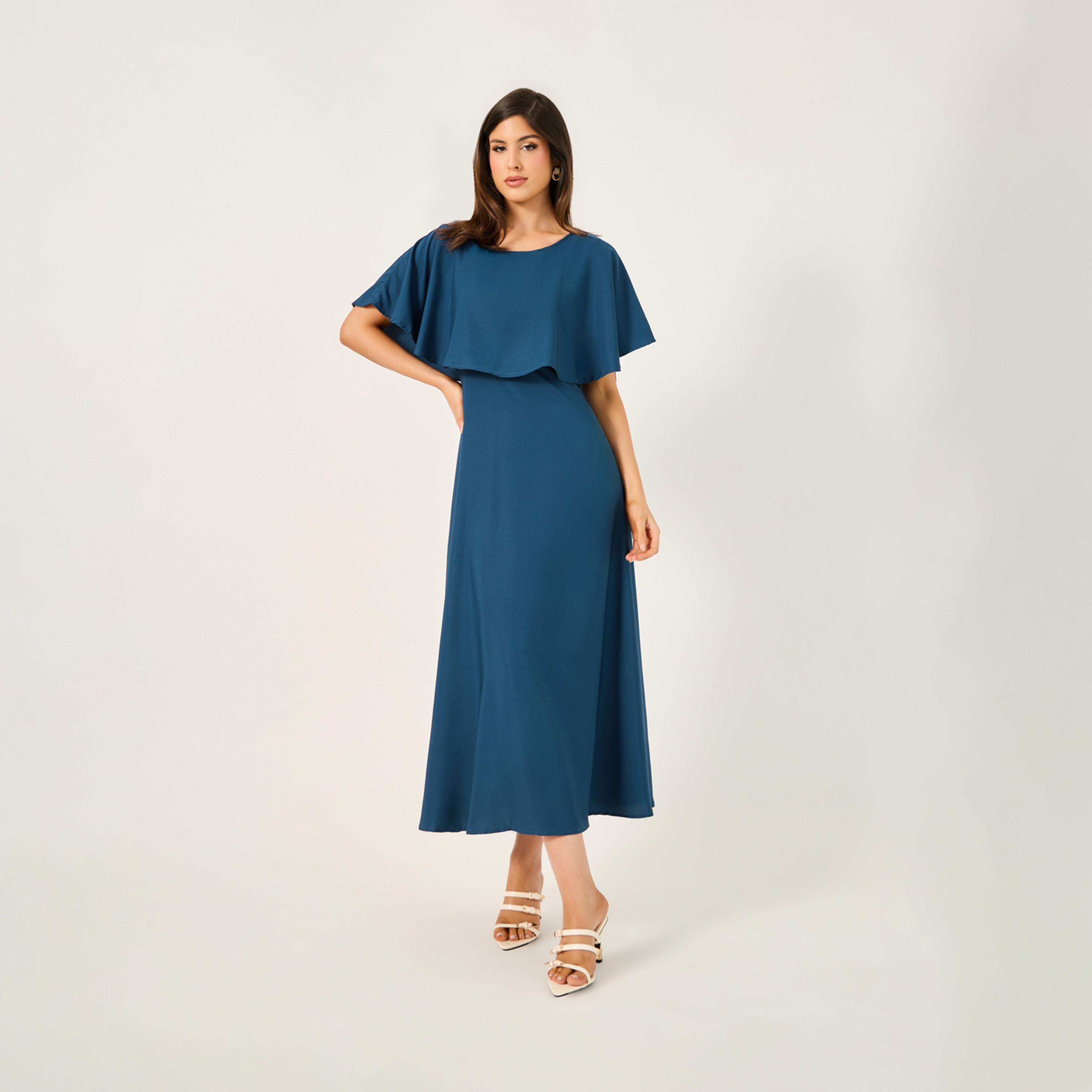 Styli Solid Cape Sleeve A-Line Maxi Dress-women-clothing-dresses-image-1