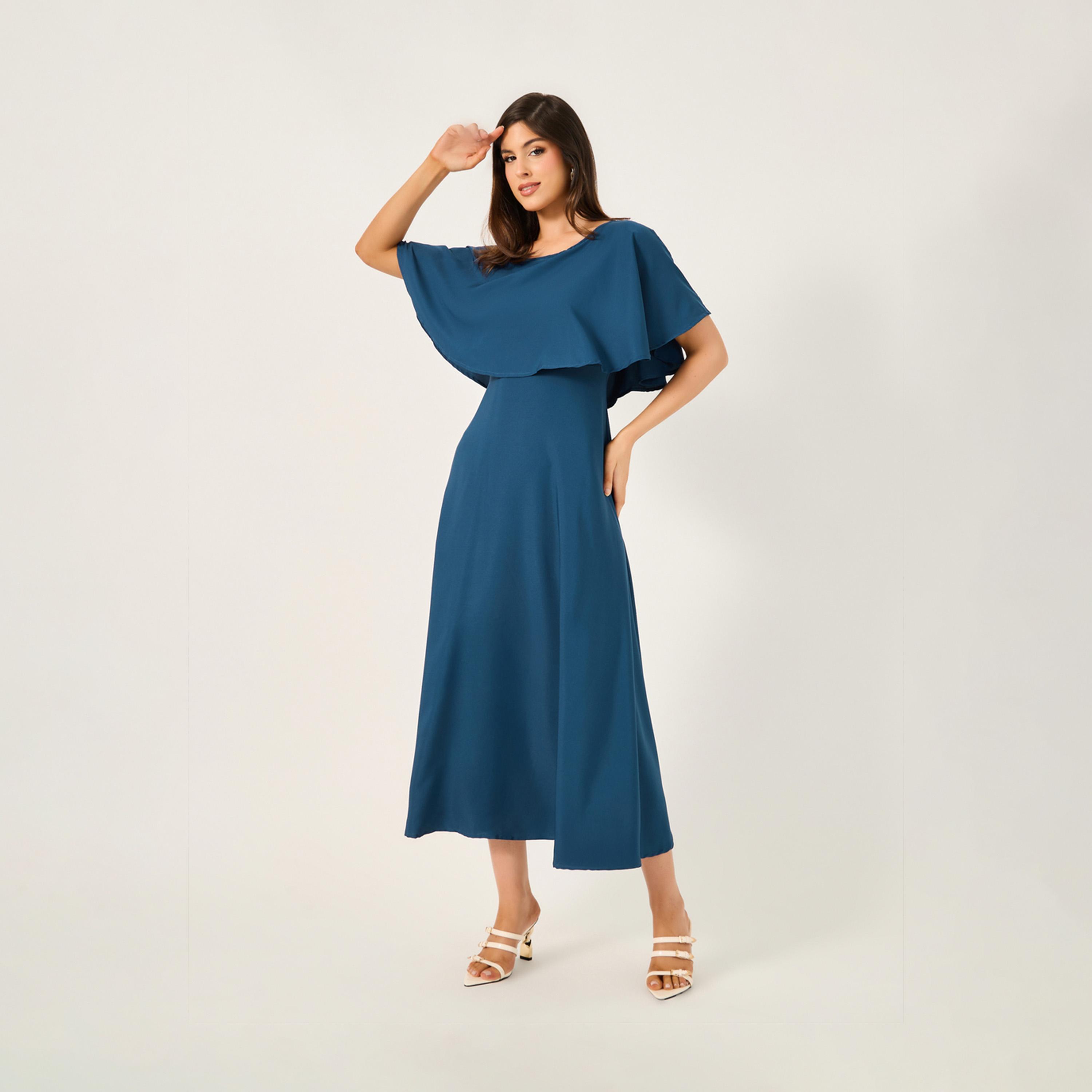 Styli Solid Cape Sleeve A-Line Maxi Dress-women-clothing-dresses-image-4