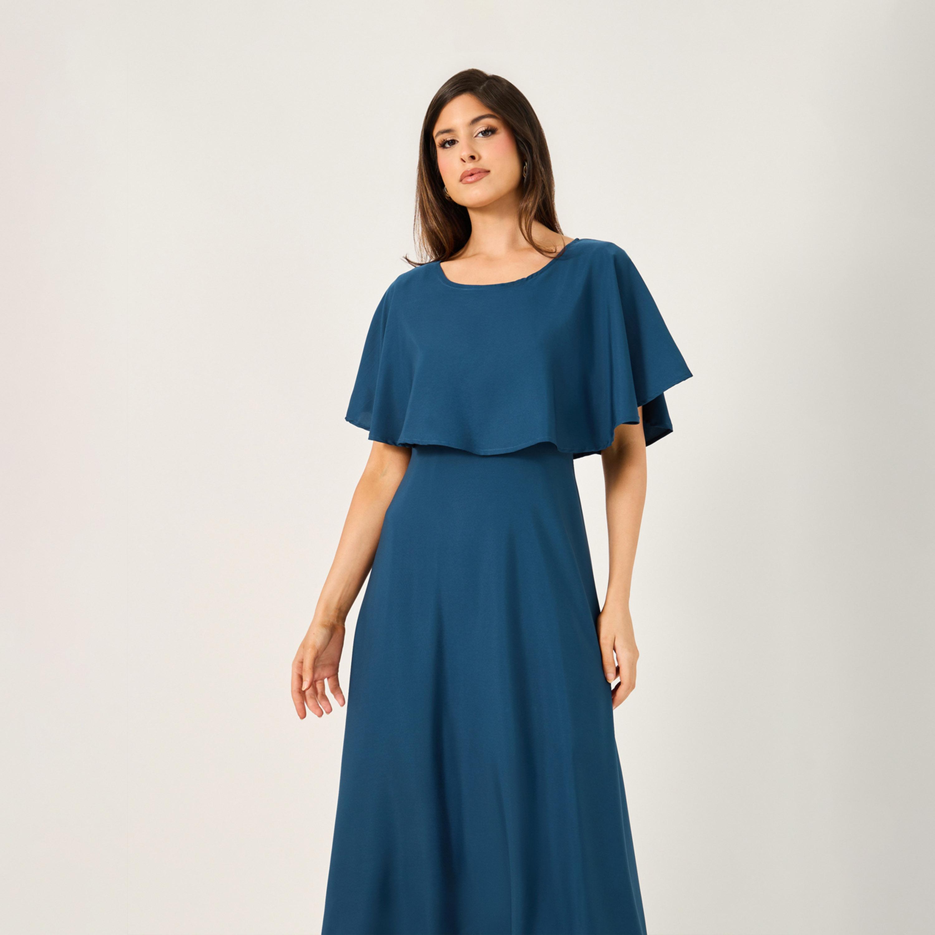 Styli Solid Cape Sleeve A-Line Maxi Dress-women-clothing-dresses-image-5