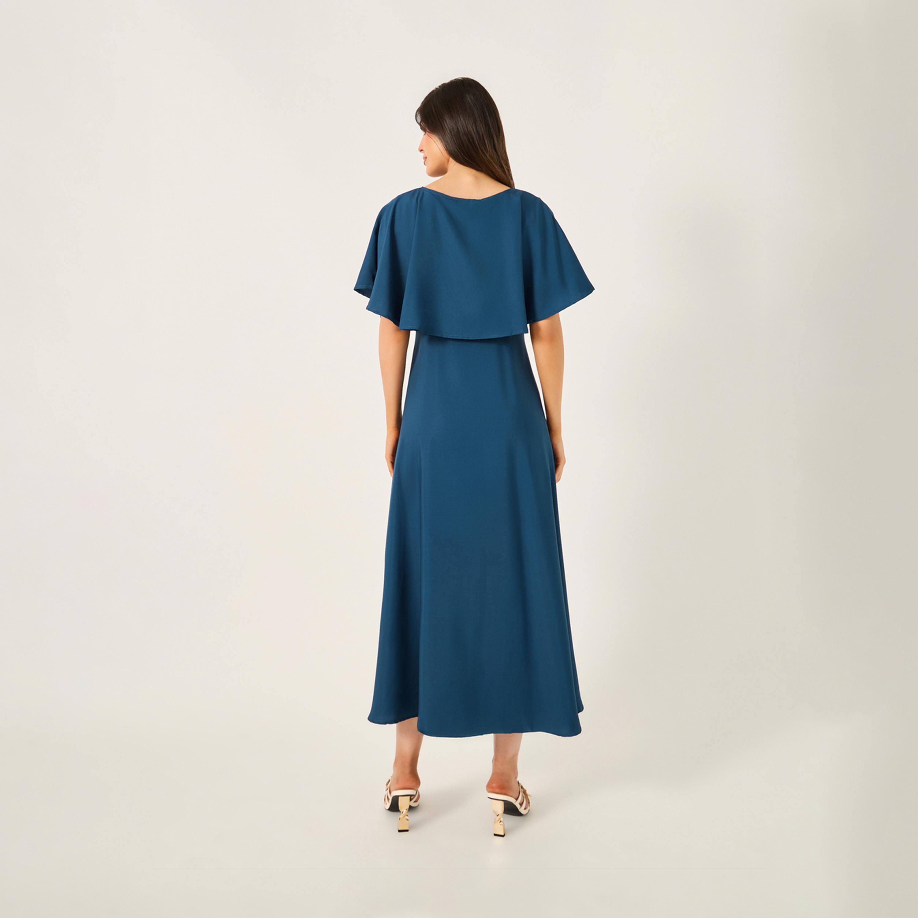 Styli Solid Cape Sleeve A-Line Maxi Dress-women-clothing-dresses-image-6