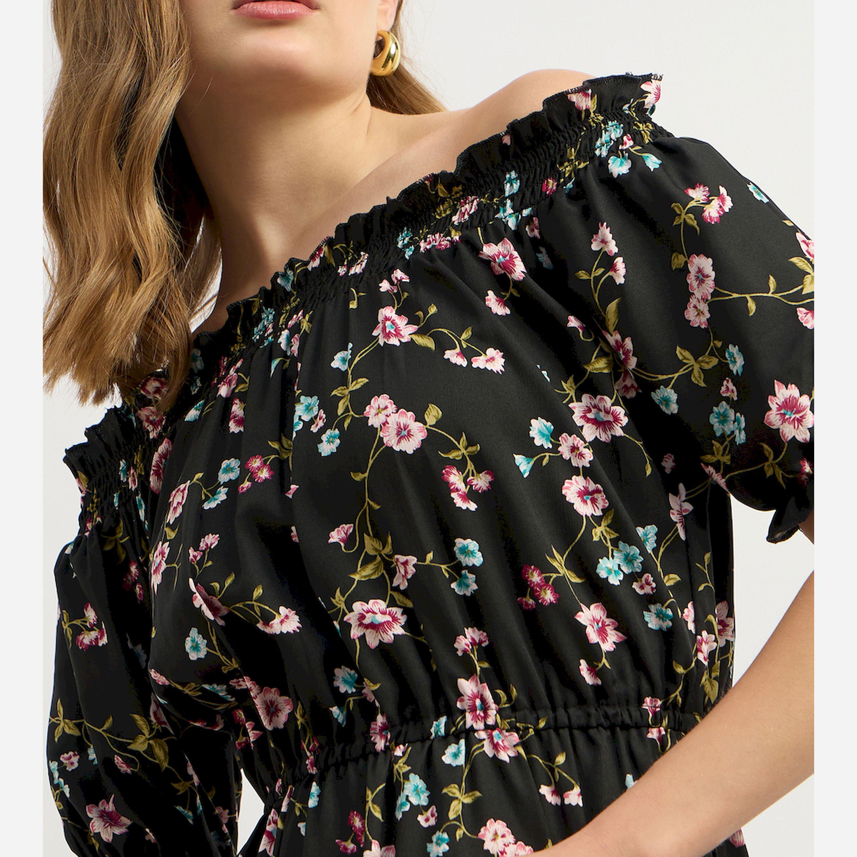 ستايلي - يو آند اف - فستان ماكسي أسود من الكريب بدون أكتاف-women-clothing-dresses-image-4