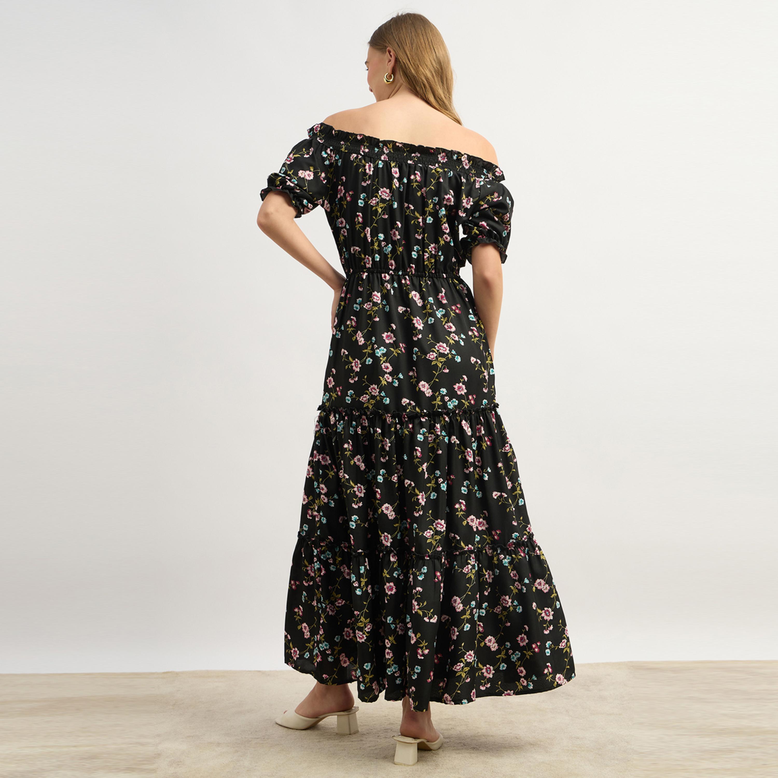 ستايلي - يو آند اف - فستان ماكسي أسود من الكريب بدون أكتاف-women-clothing-dresses-image-5