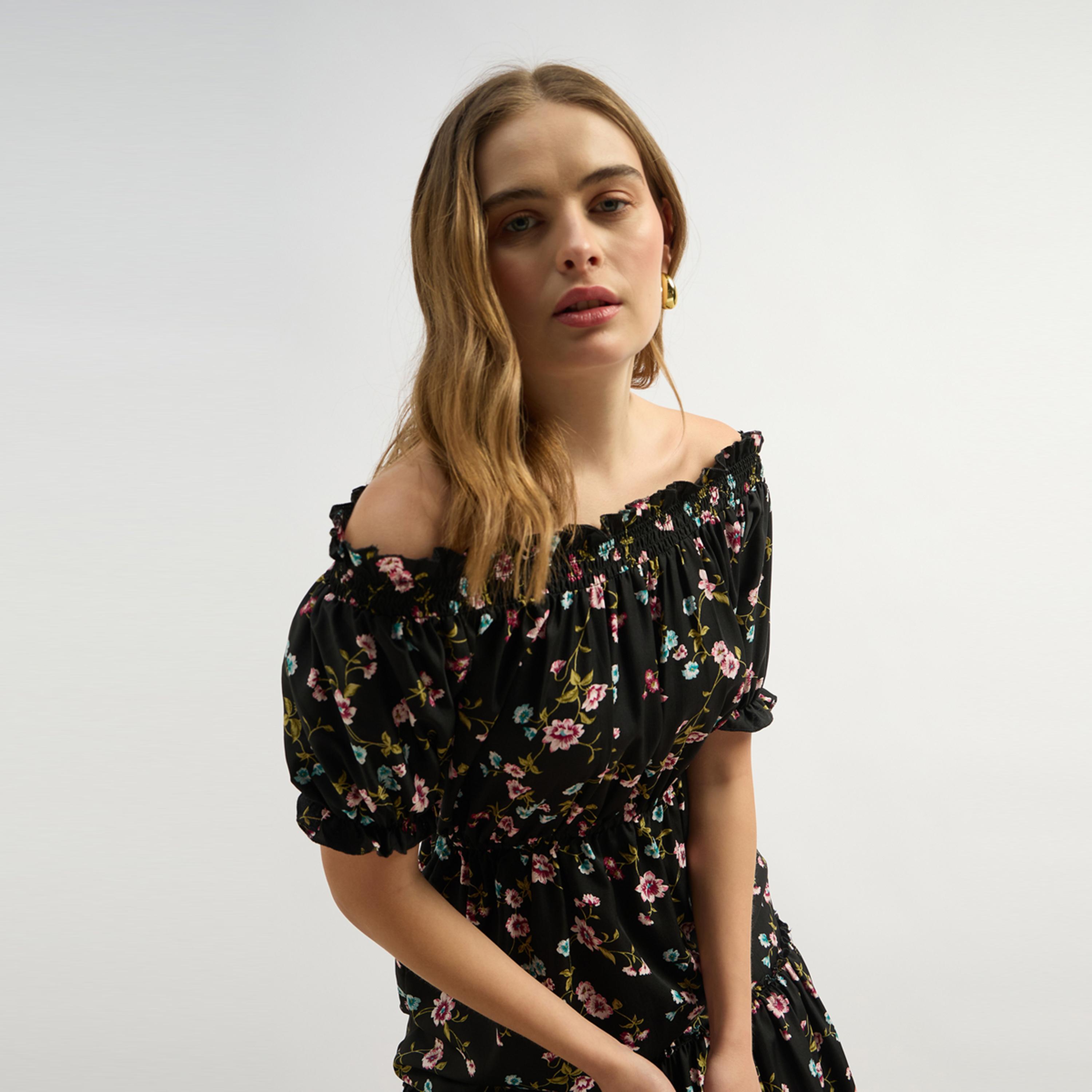 ستايلي - يو آند اف - فستان ماكسي أسود من الكريب بدون أكتاف-women-clothing-dresses-image-6