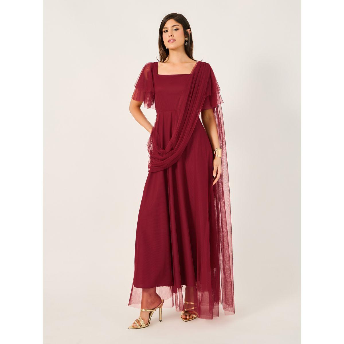 فستان طويل بياقة مربعة وتداخلات شبكية-women-clothing-dresses-image-2