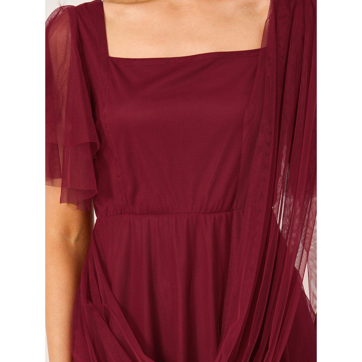 Styli Mesh Insert Square Neck Maxi Dress with Draped Detail-women-clothing-dresses-image-5