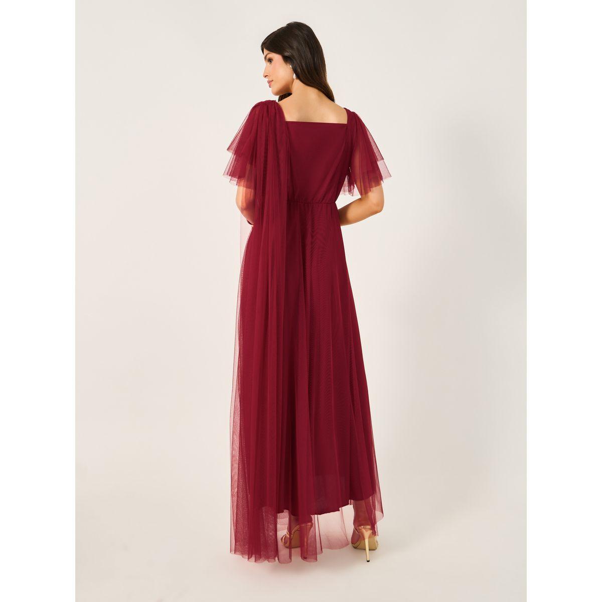 Styli Mesh Insert Square Neck Maxi Dress with Draped Detail-women-clothing-dresses-image-6