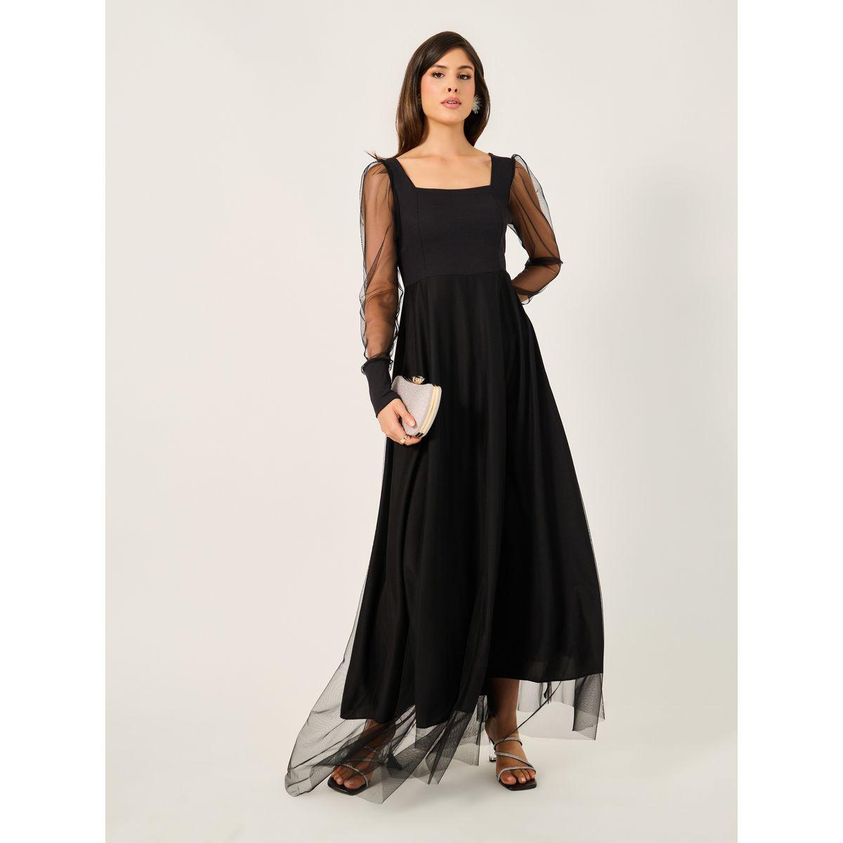 فستان طويل بأكمام منفوخة وياقة مربعة-women-clothing-dresses-image-3