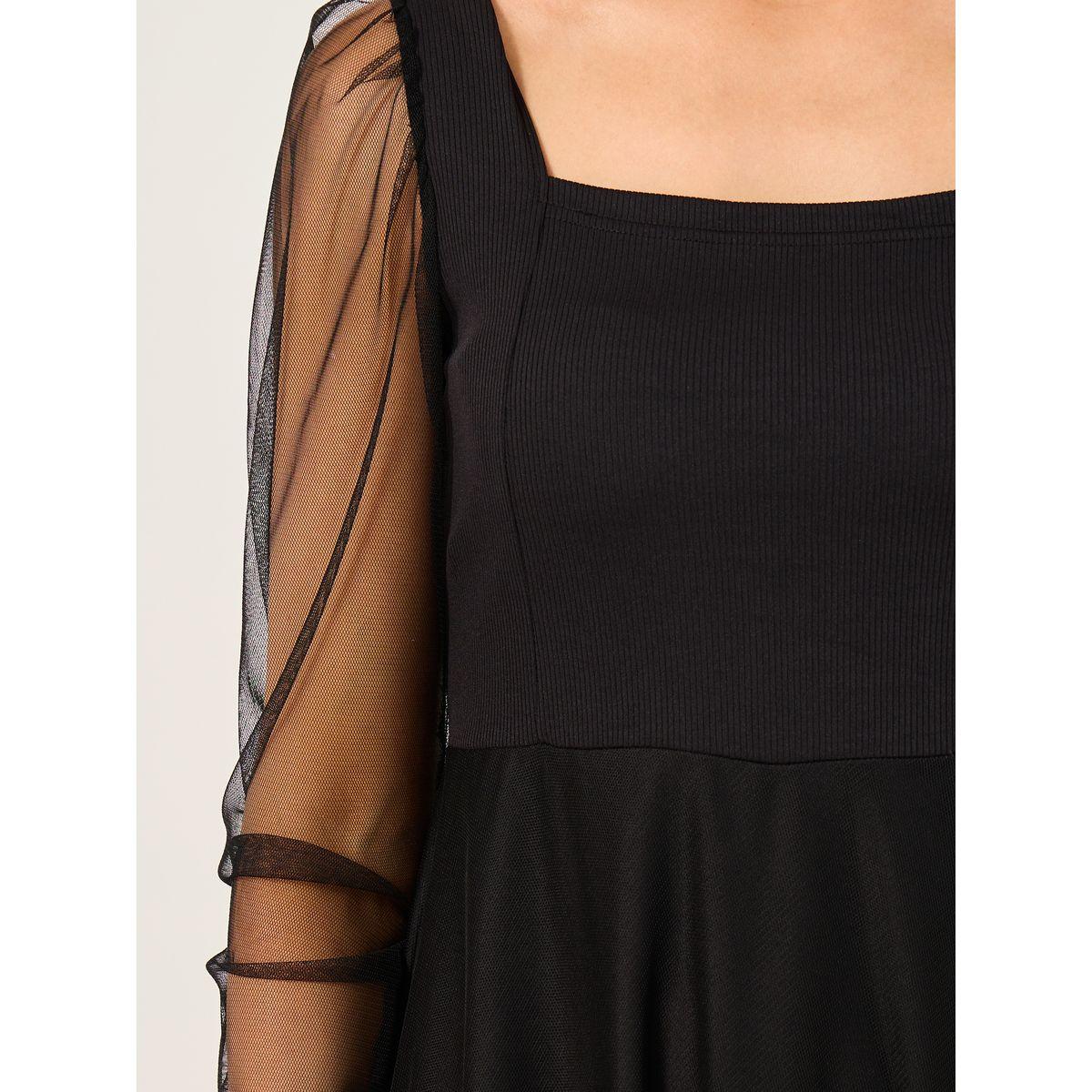Styli Mesh Puff Sleeve Square Neck Maxi Dress-women-clothing-dresses-image-4