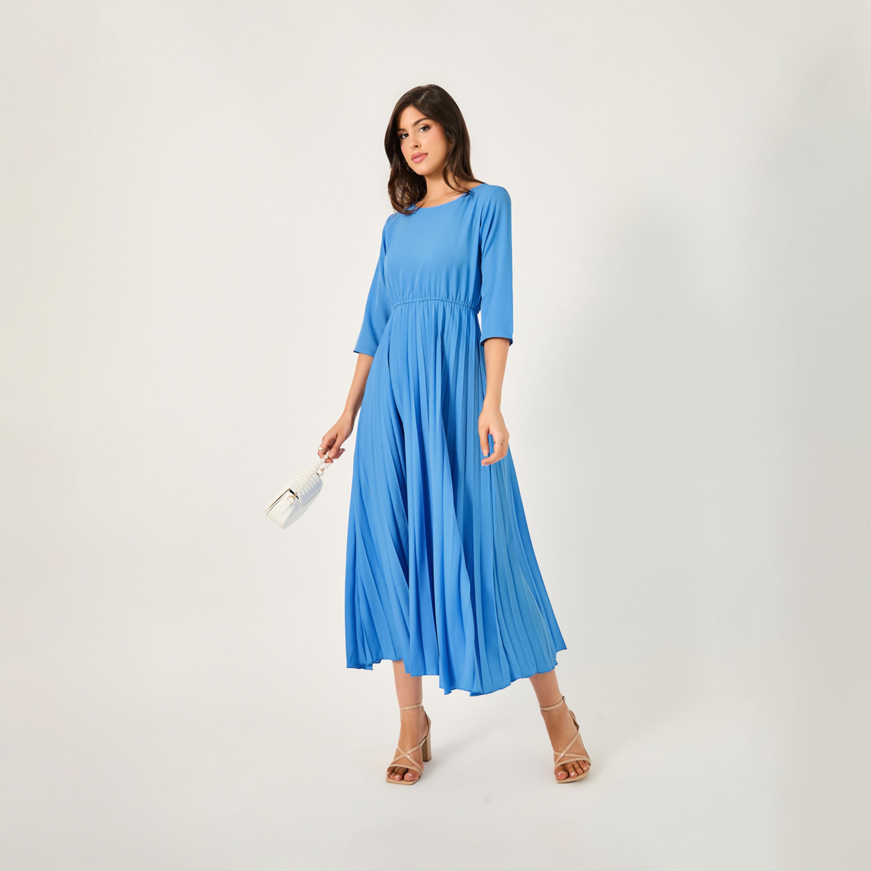 Styli Solid Accordion Pleated A-Line Midi Dress-women-clothing-dresses-image-1