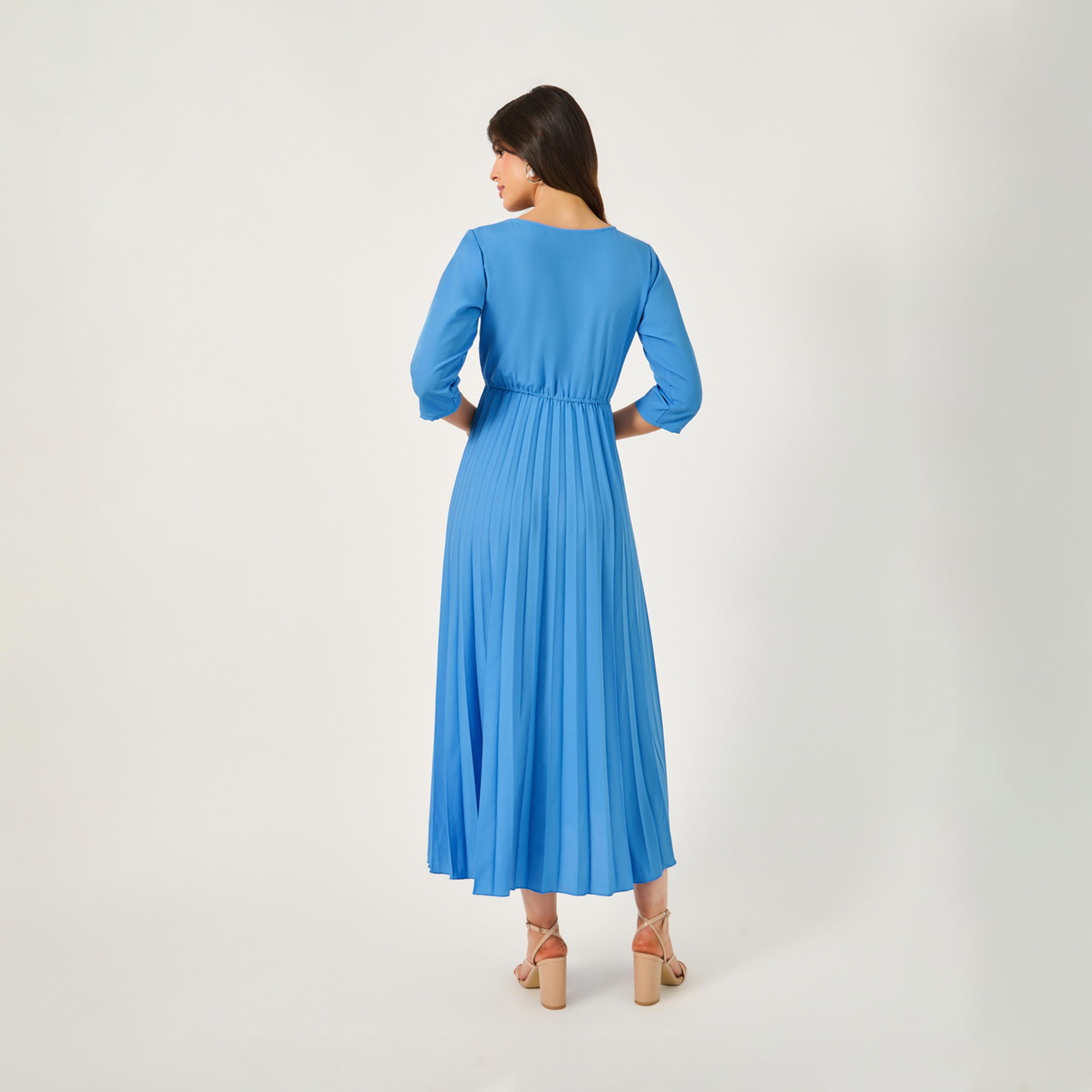 Styli Solid Accordion Pleated A-Line Midi Dress-women-clothing-dresses-image-5