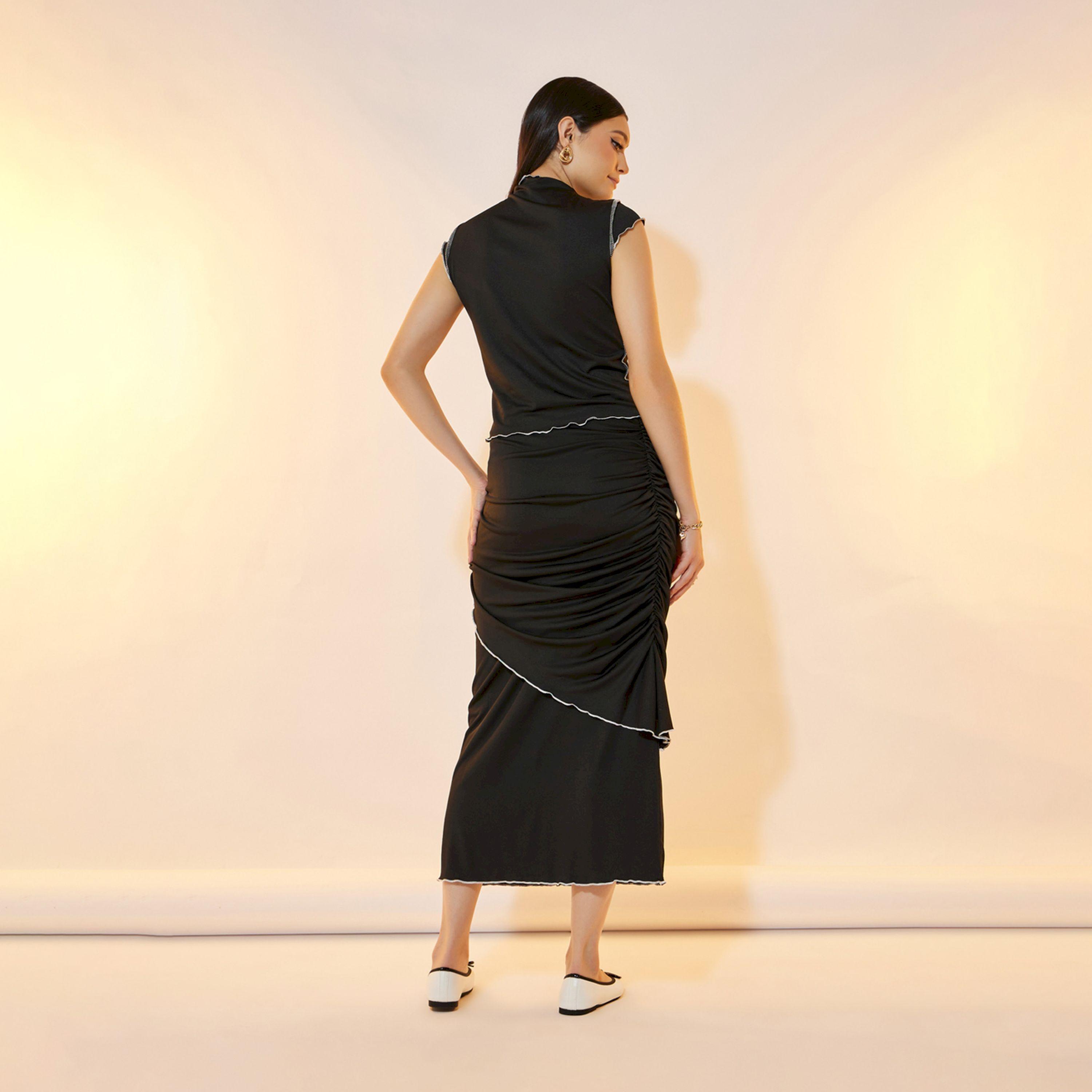 Take Two Solid High Neck Top and Ruched Midi Skirt Co-Ords-women-clothing-coordsets-image-5