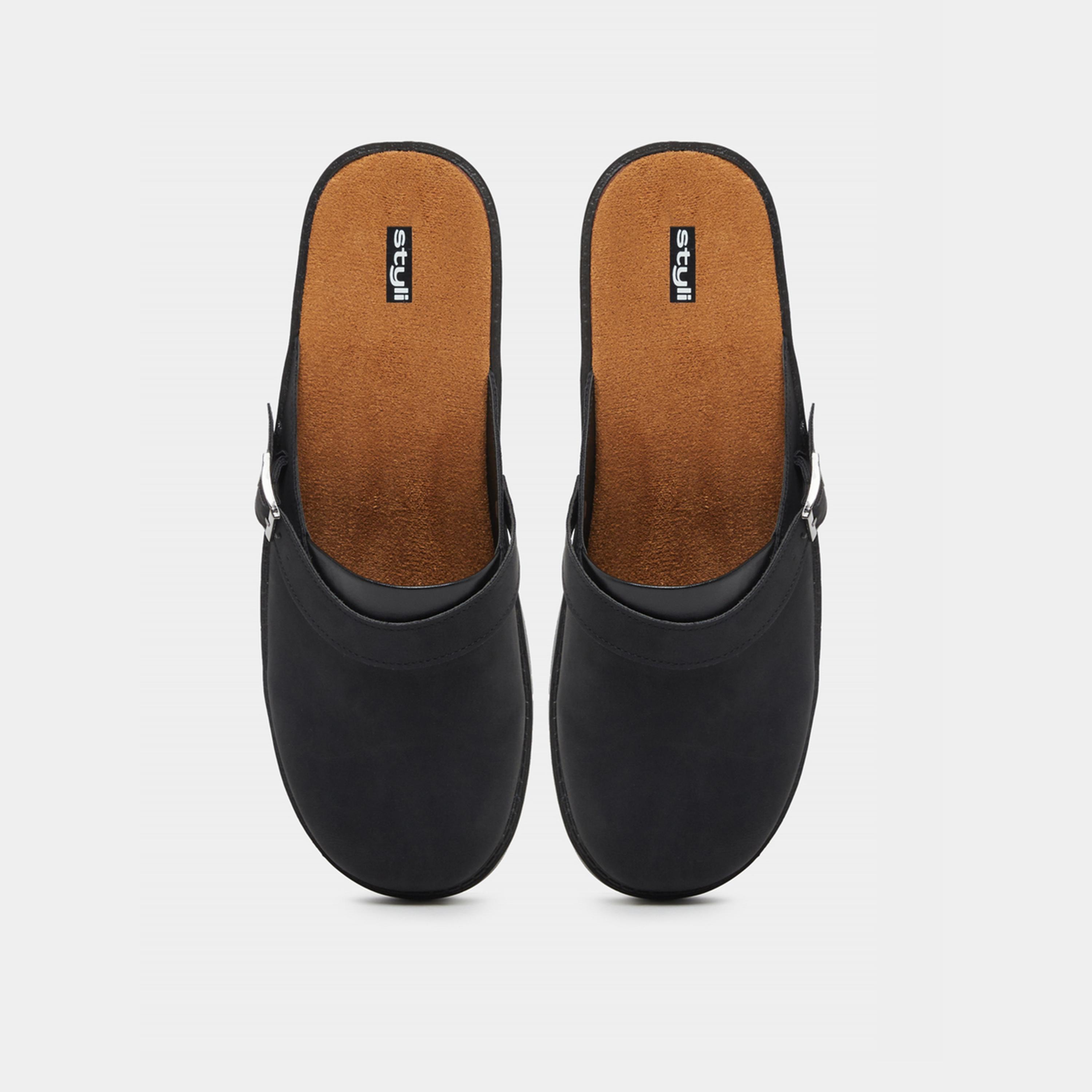 Styli Faux Leather Slip On Clogs with Buckle Detail-men-shoes-sandals-image-5