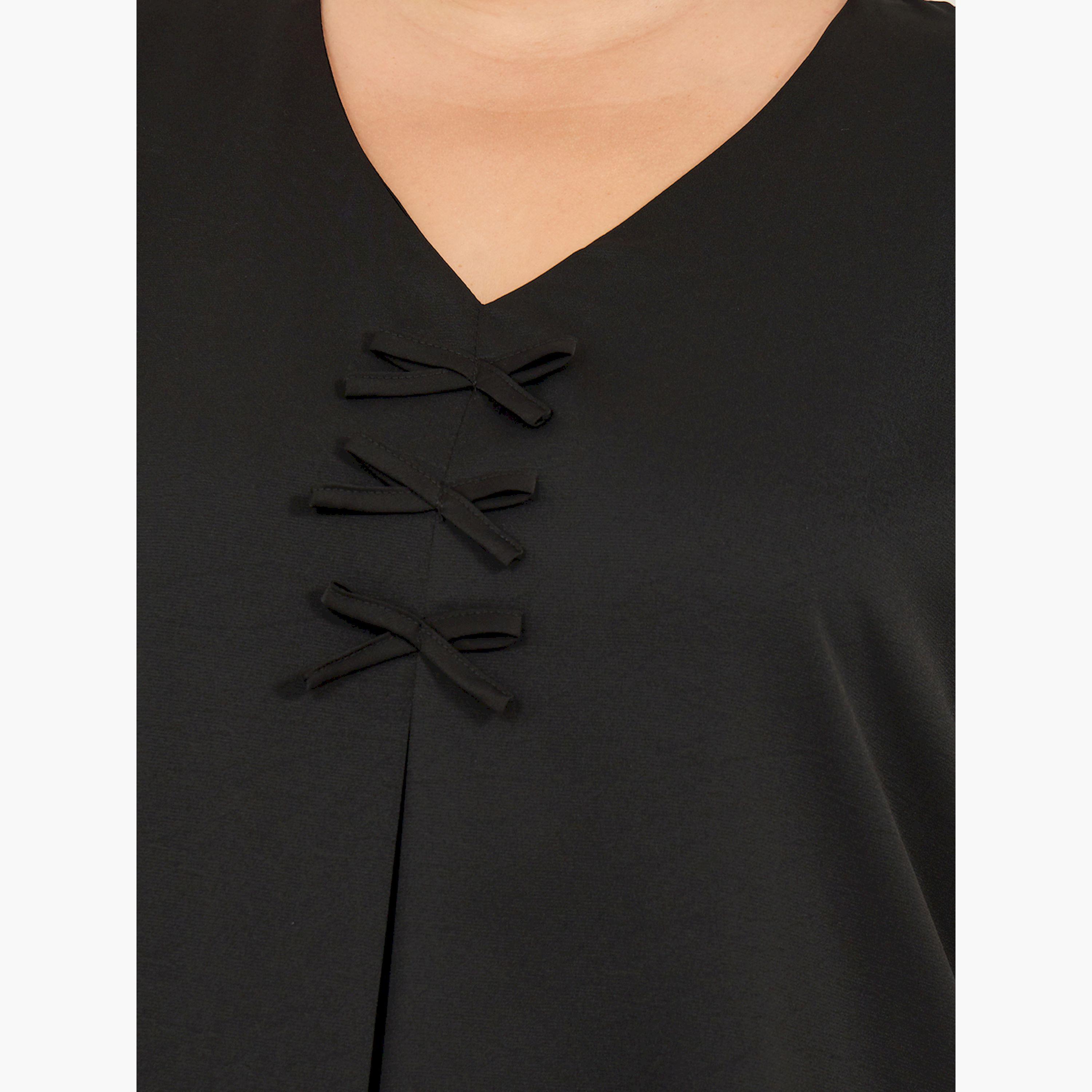 ستايلي - فستان عباية سادة بتفاصيل فيونكة وياقة V-women-arabicclothing-jalabiyas-image-4