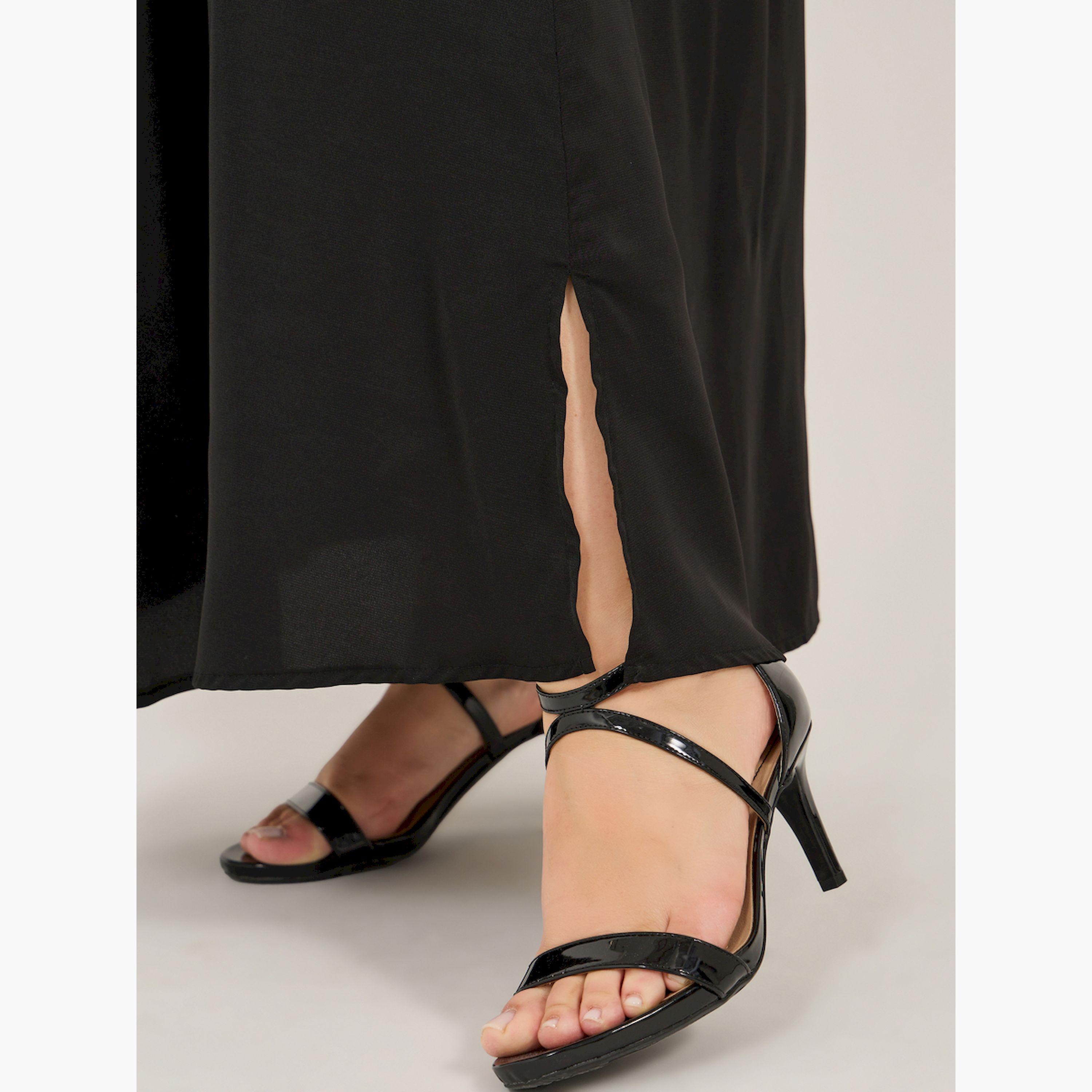 ستايلي - فستان عباية سادة بتفاصيل فيونكة وياقة V-women-arabicclothing-jalabiyas-image-5