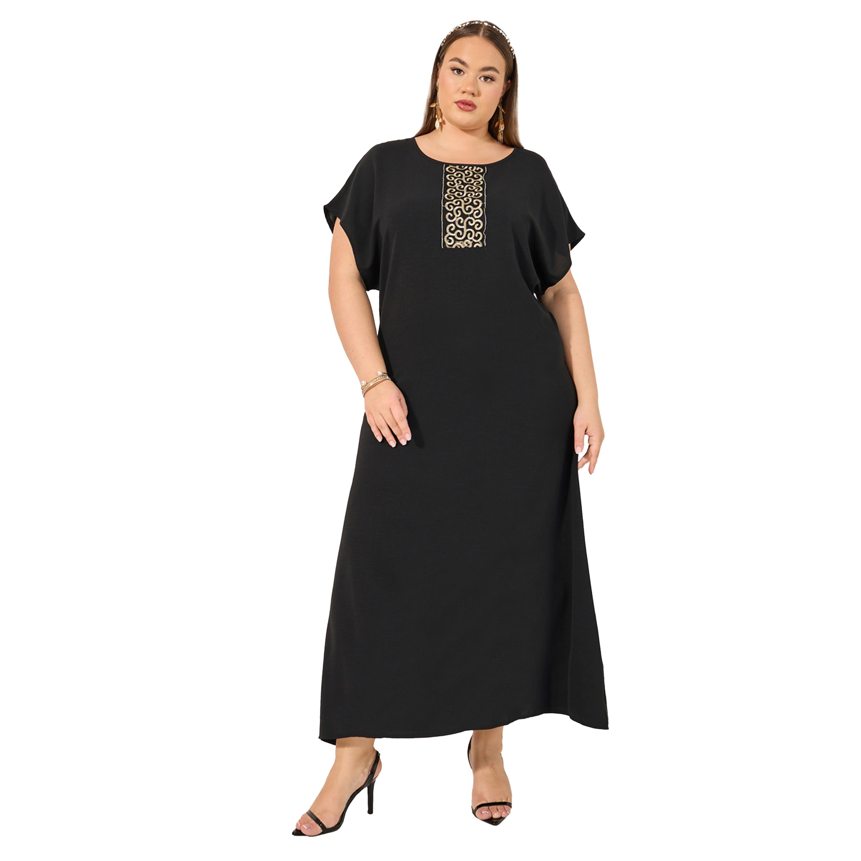 ستايلي - جلابية بأكمام قصيرة وتفاصيل مطرزة مقاس كبير-women-arabicclothing-jalabiyas-image-1