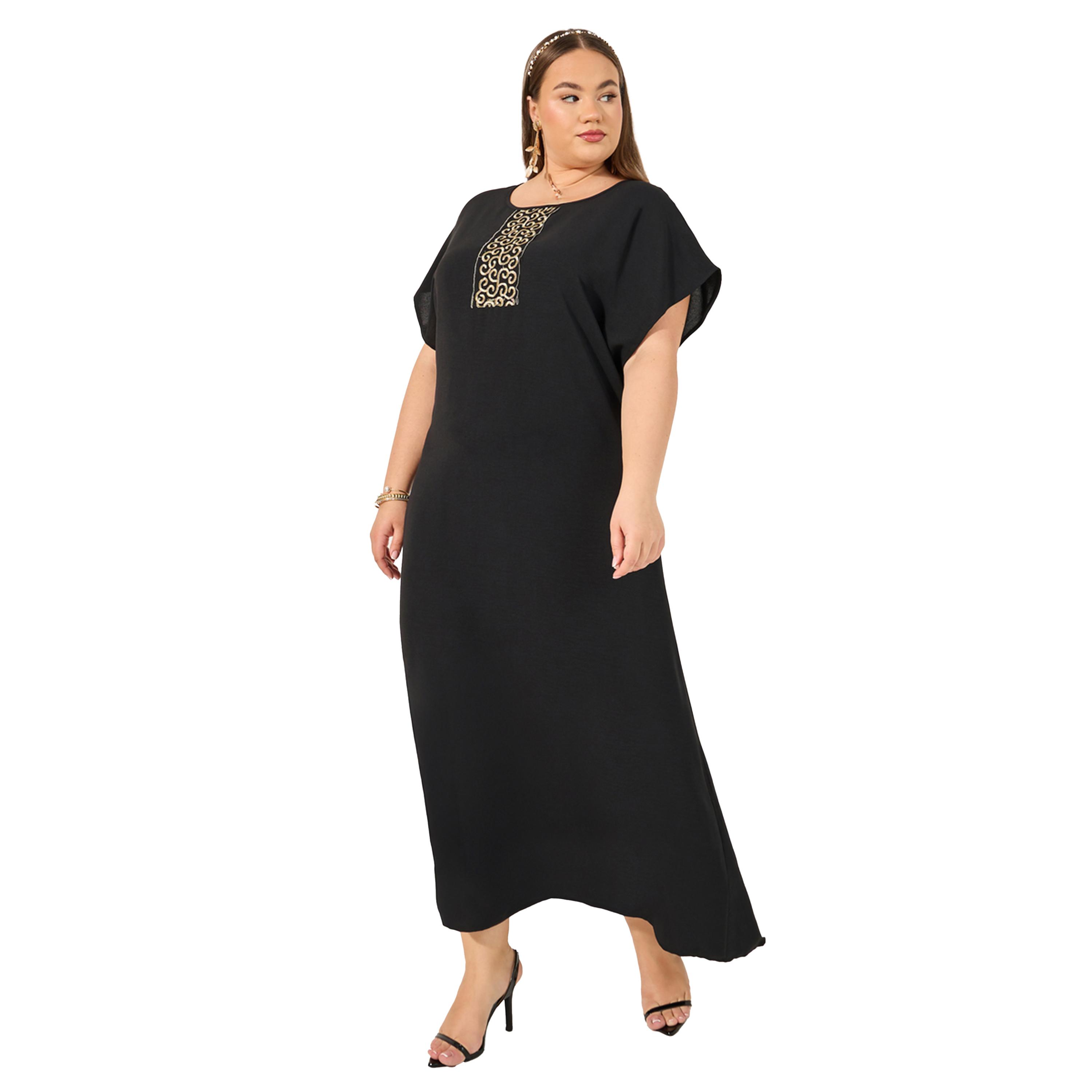 ستايلي - جلابية بأكمام قصيرة وتفاصيل مطرزة مقاس كبير-women-arabicclothing-jalabiyas-image-2