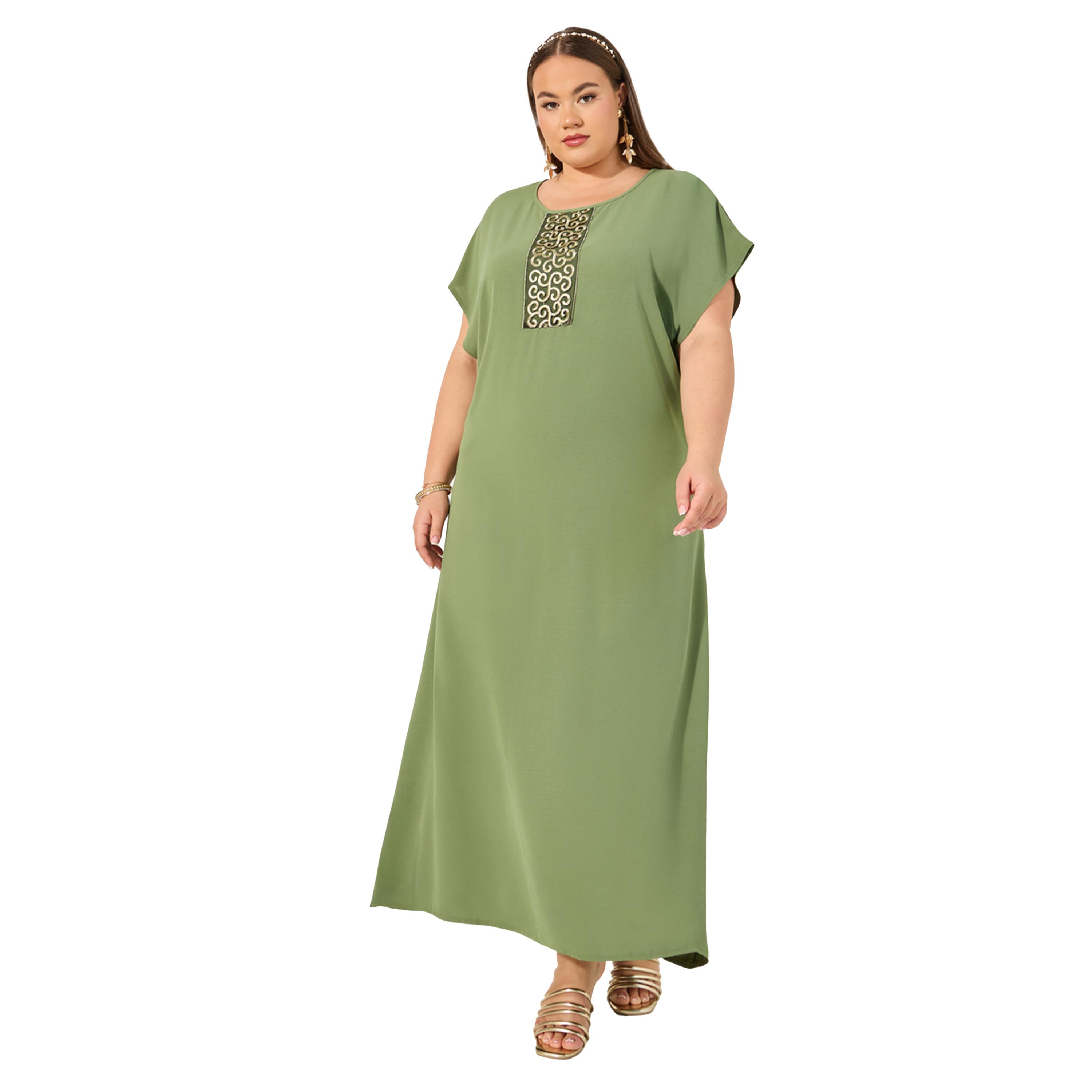 ستايلي - جلابية بأكمام قصيرة وتفاصيل مطرزة مقاس كبير-women-arabicclothing-jalabiyas-image-2