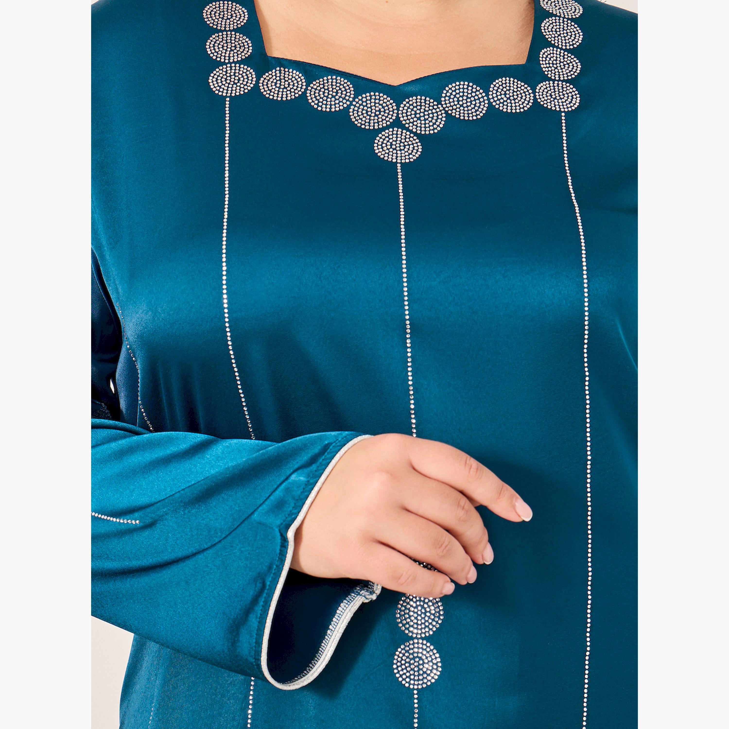 ستايلي - جلابية مقاس كبير مزينة برقبة على شكل قلب-women-arabicclothing-jalabiyas-image-4