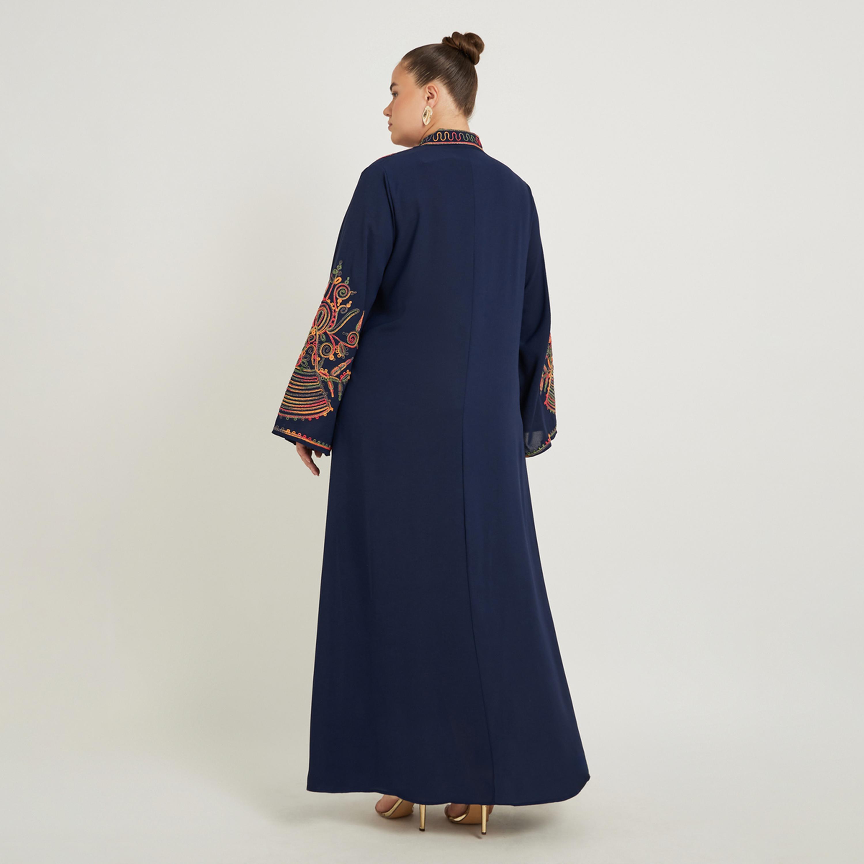 Amirah X Styli Plus Size Embroidered Stand Collar A-Line Jalabiya-women-arabicclothing-jalabiyas-image-5
