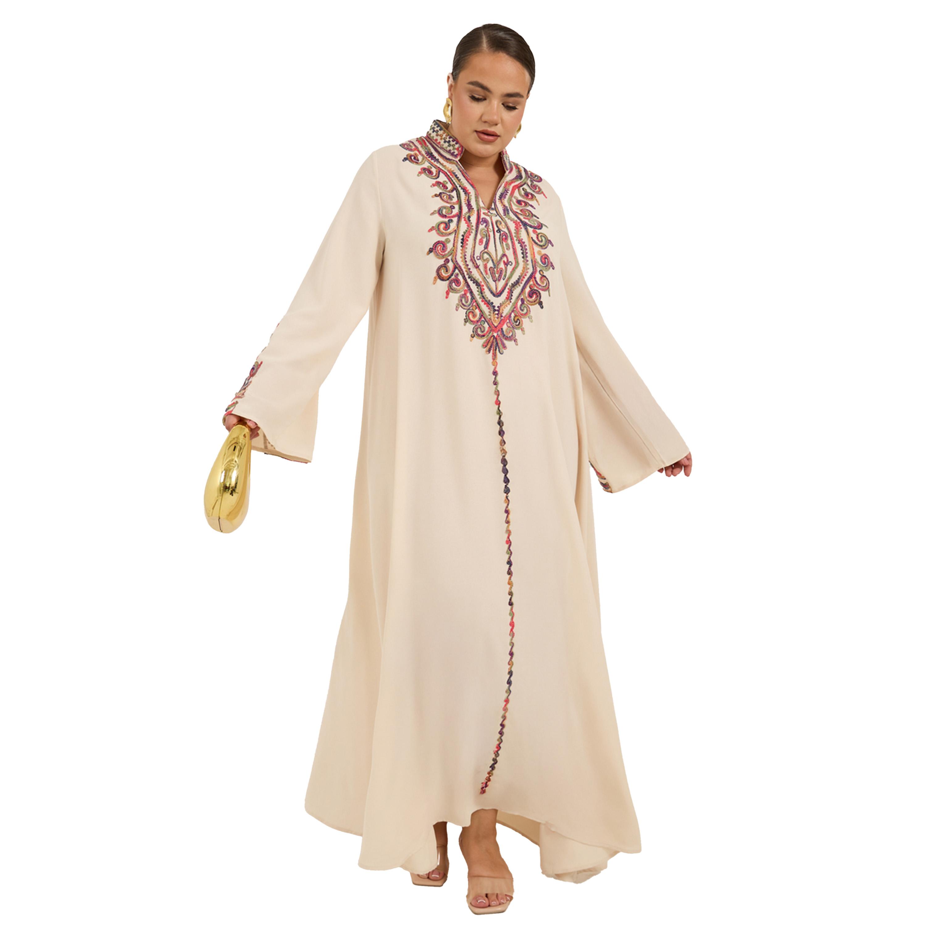 أميرة x ستايلي جلابية بمقاس كبير وحافة واسعة مع ياقة قائمة-women-arabicclothing-jalabiyas-image-1