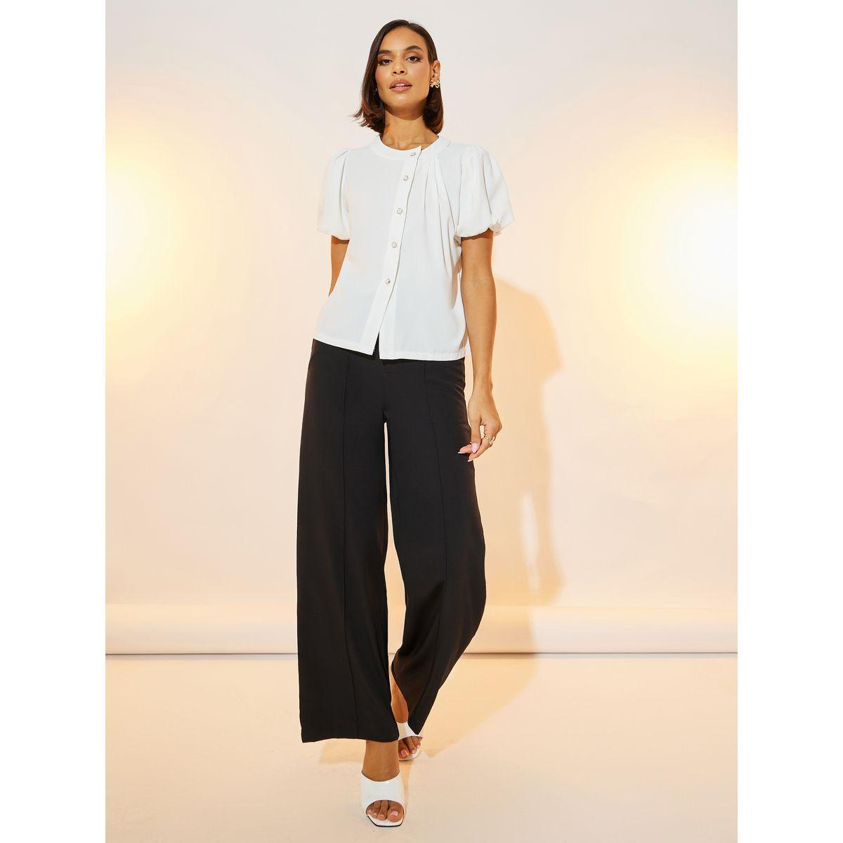 بلوزة بحافة غير متماثلة الطول وأكمام منفوخة-women-clothing-shirtsandblouses-shirts-image-2