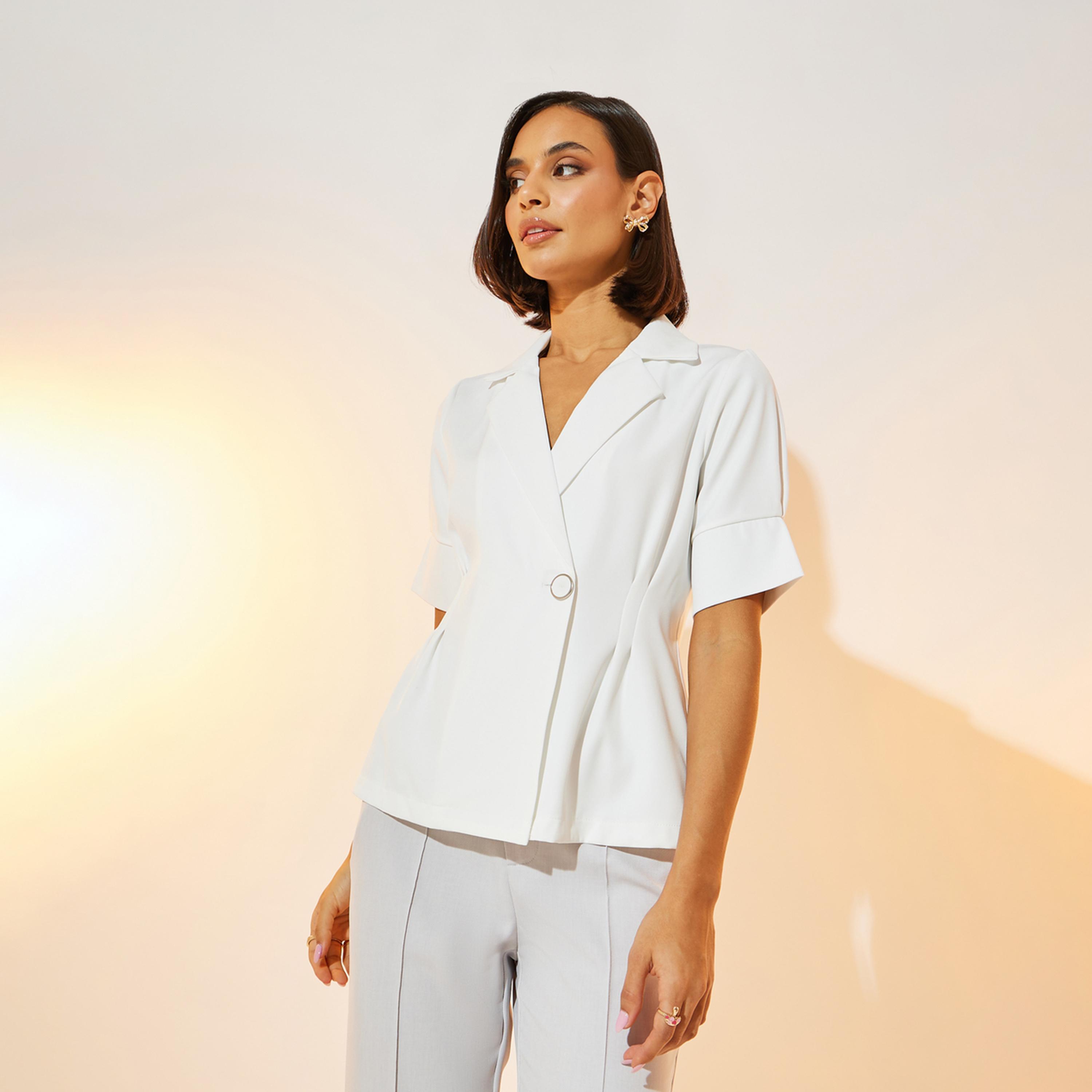Take Two Solid Notch Lapel Wrap Front Top-women-clothing-shirtsandblouses-blouses-image-2