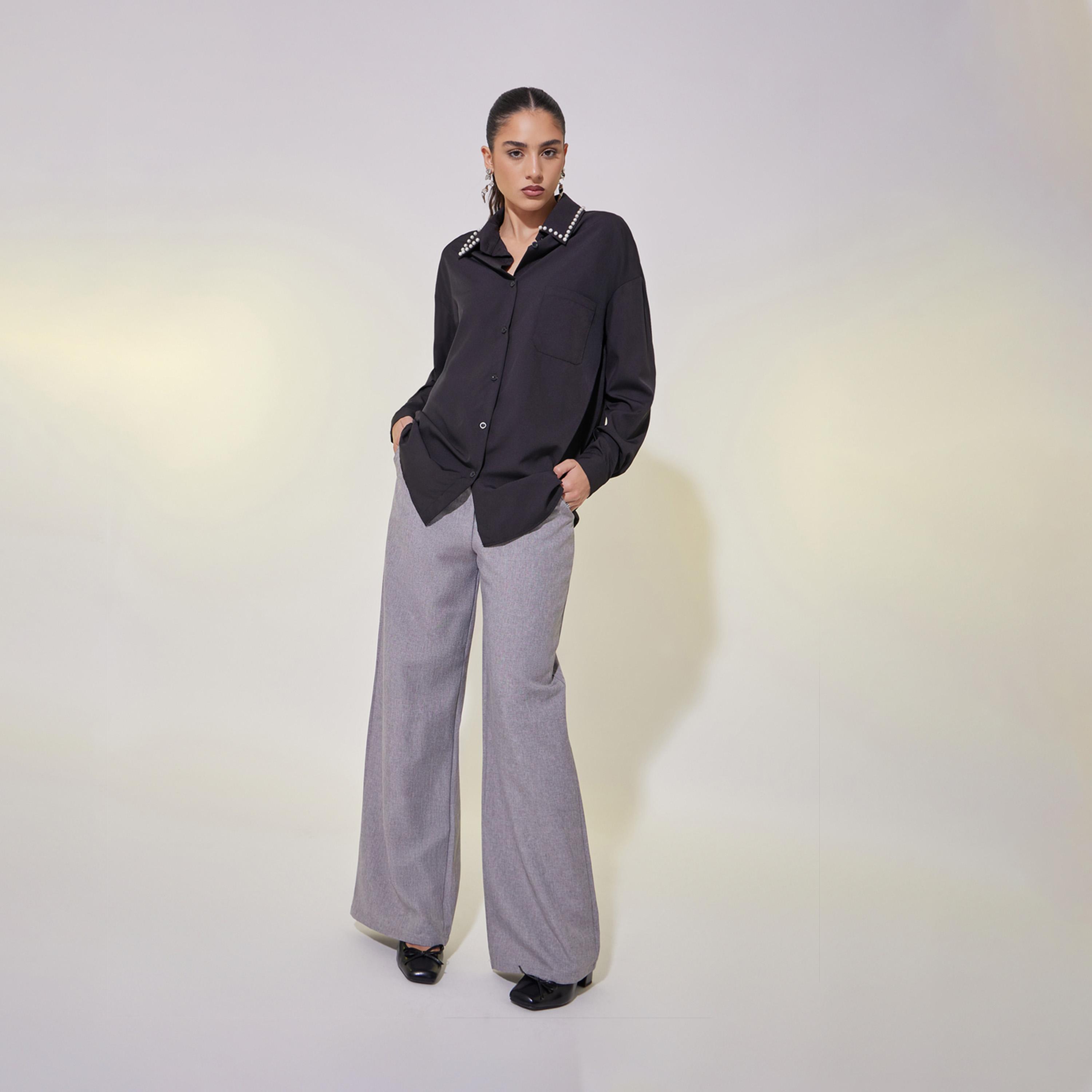 Take Two Faux Pearl Detail Long Sleeve Oversized Shirt-women-clothing-shirtsandblouses-shirts-image-3