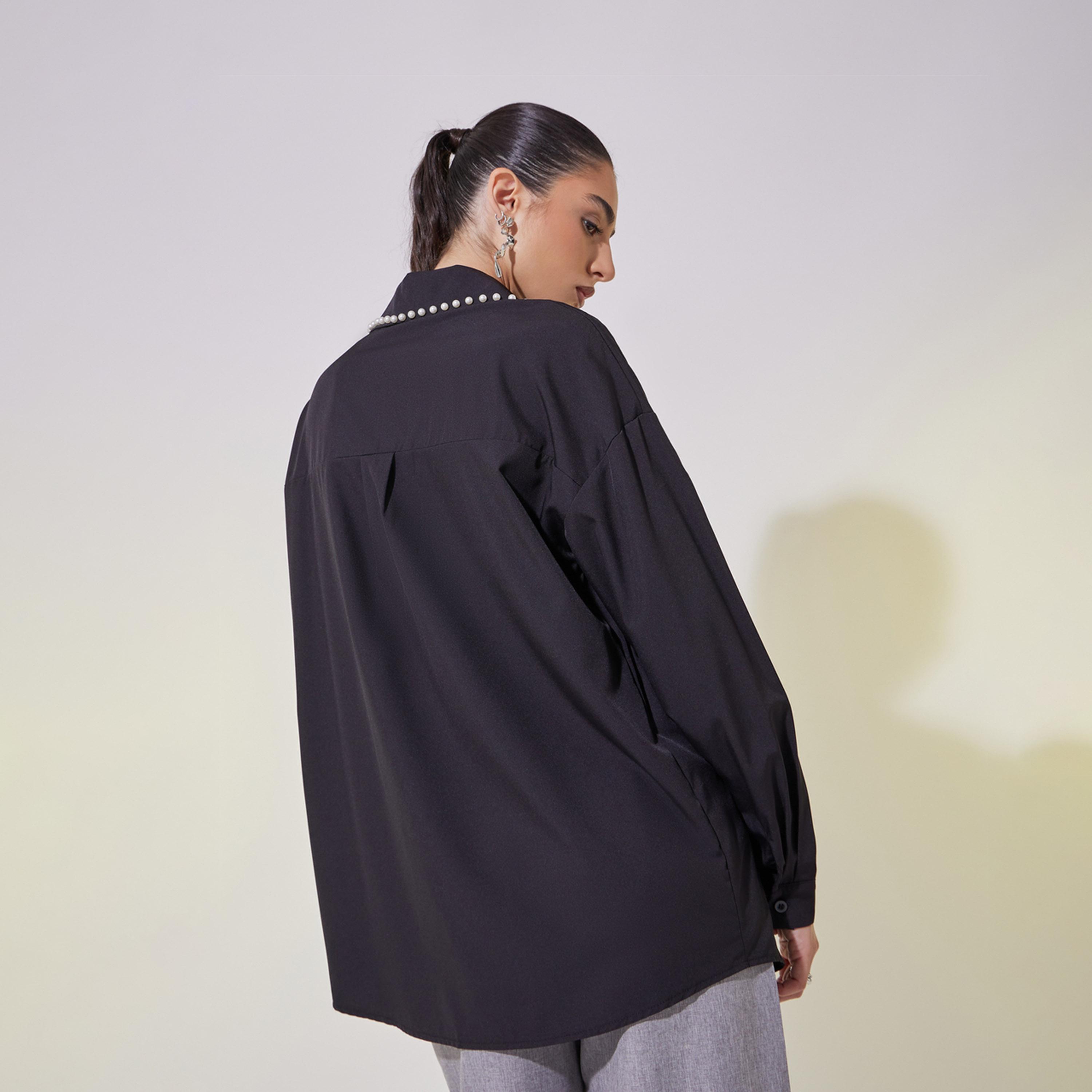 Take Two Faux Pearl Detail Long Sleeve Oversized Shirt-women-clothing-shirtsandblouses-shirts-image-5
