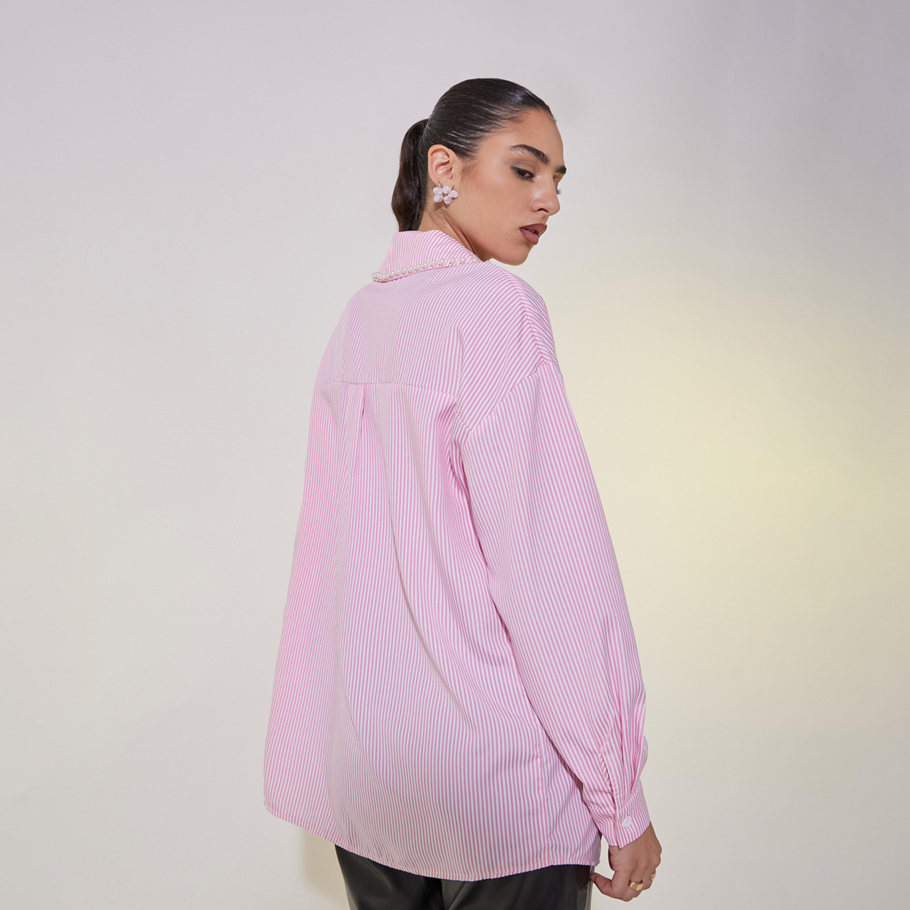 تيشيرت فضفاض مزين بلؤلؤ صناعي واكمام طويلة-women-clothing-shirtsandblouses-shirts-image-5