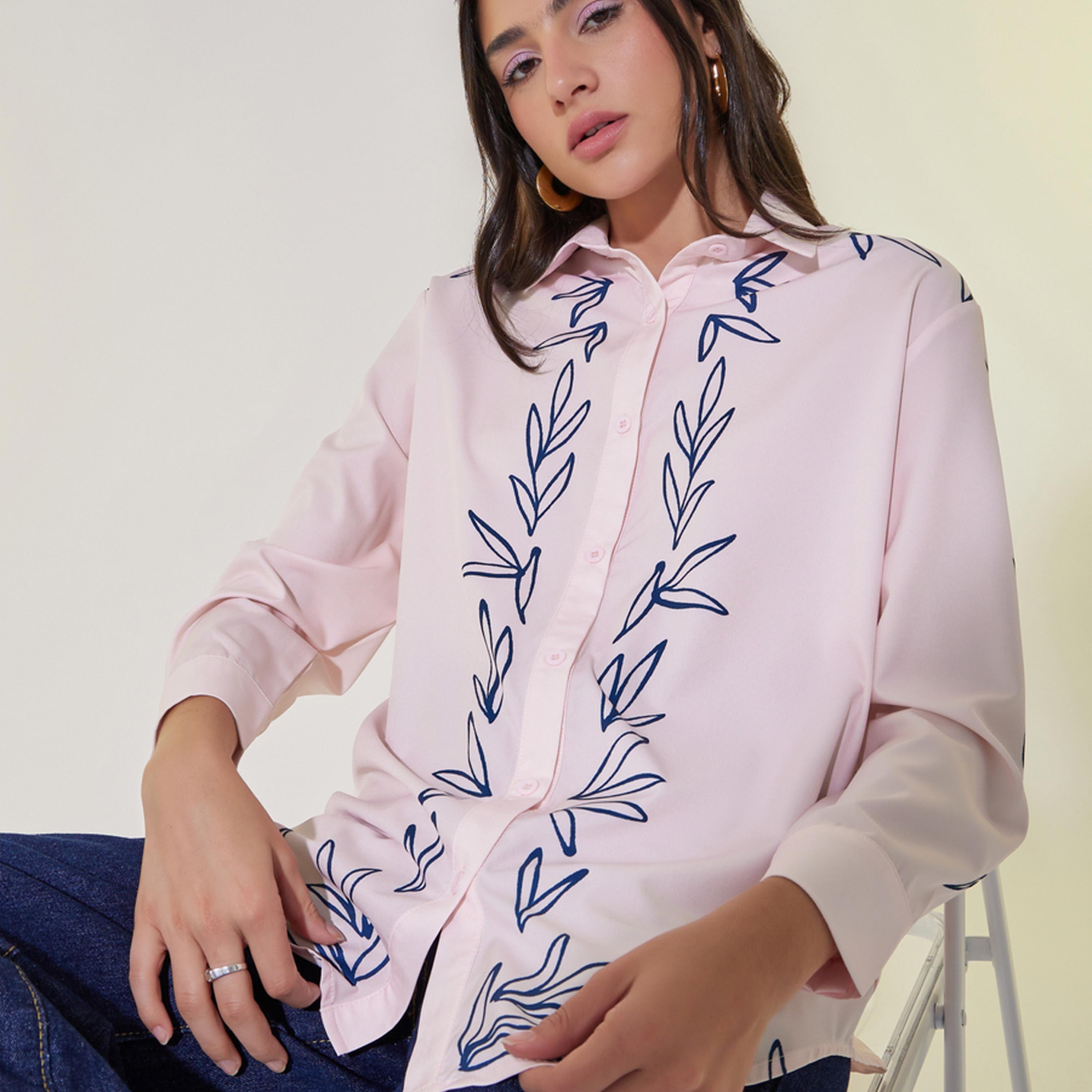 Take Two Printed Oversized Collared Shirt-women-clothing-shirtsandblouses-shirts-image-1