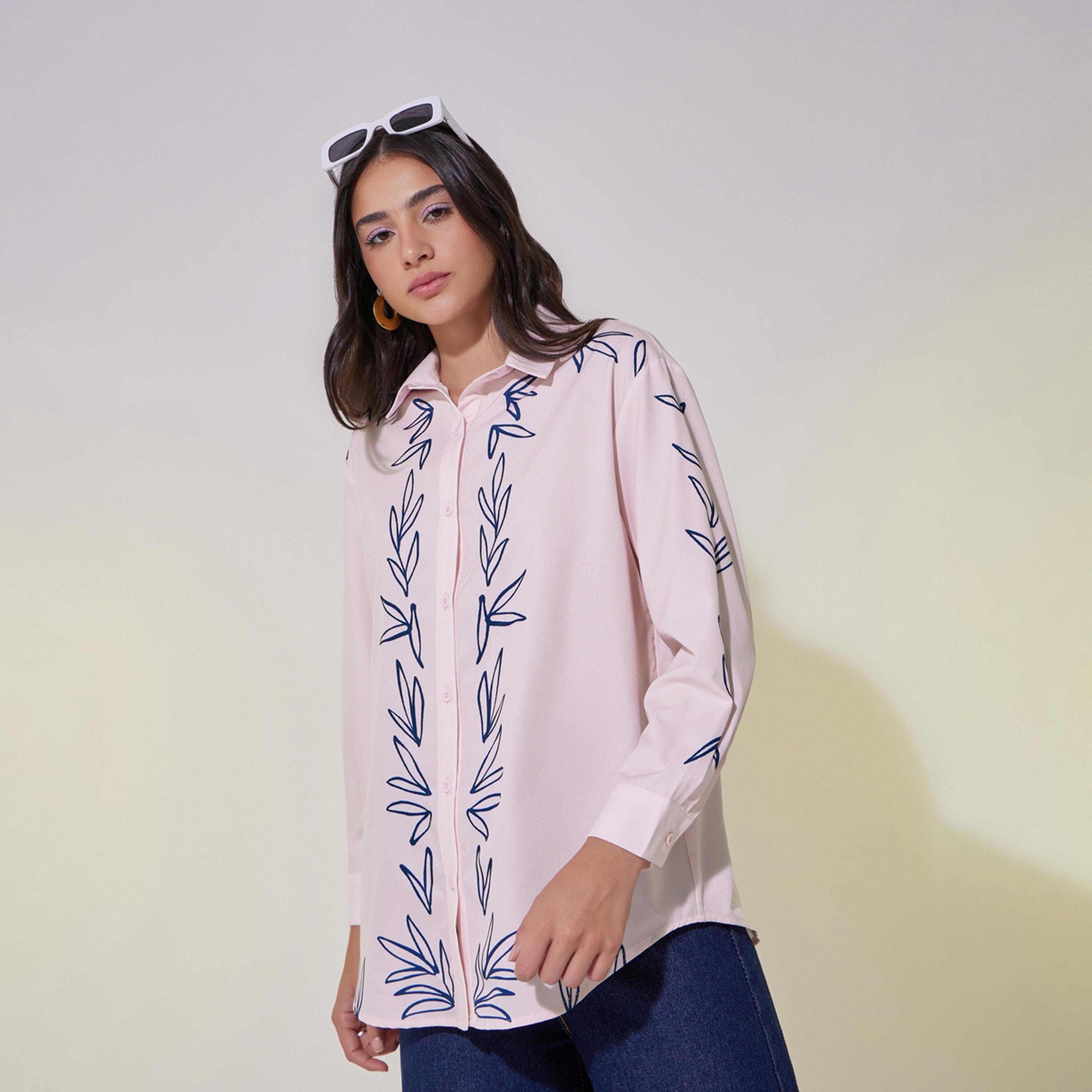 بلوزة فضفاضة مطبعة بياقة وأزرار غلق-women-clothing-shirtsandblouses-shirts-image-4