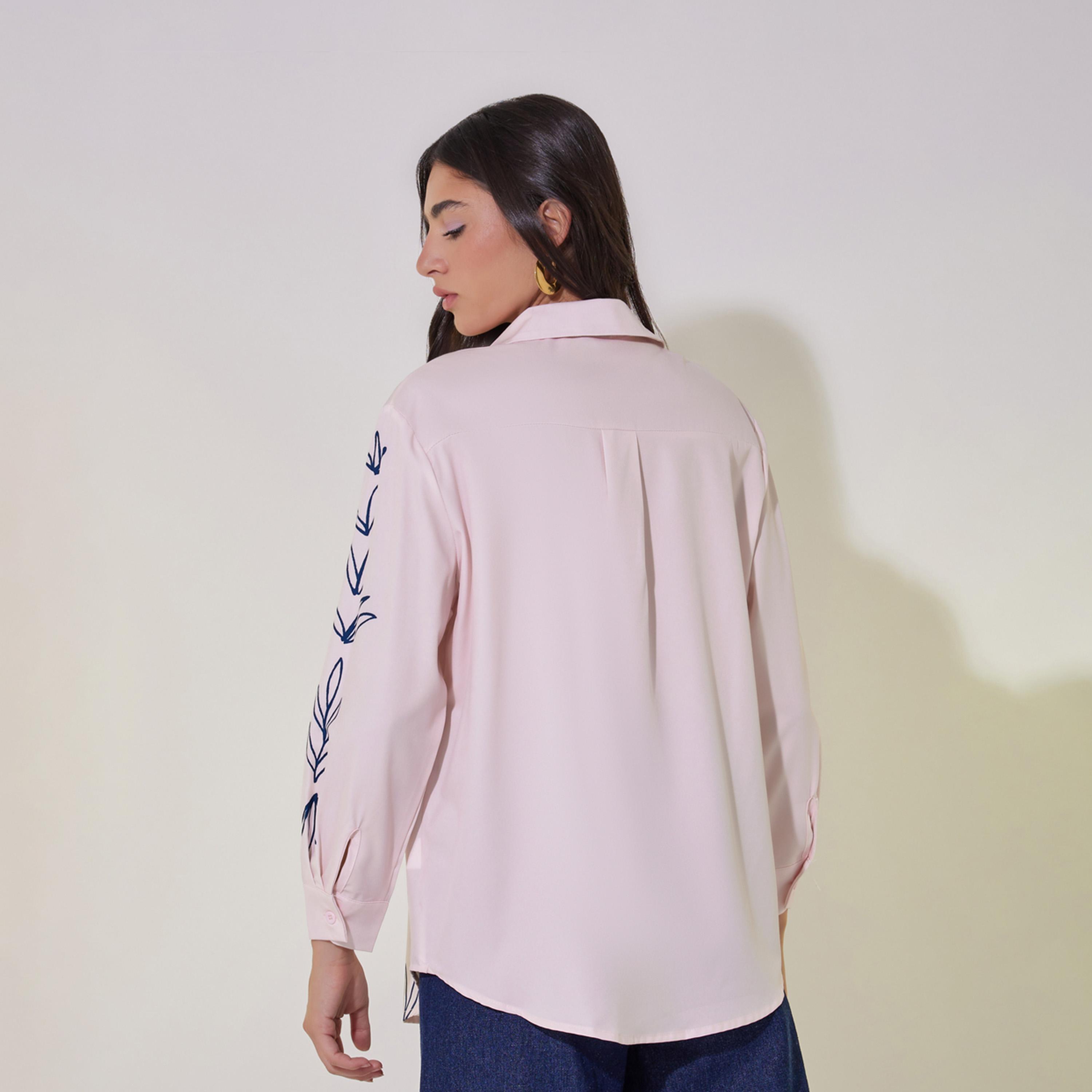 بلوزة فضفاضة مطبعة بياقة وأزرار غلق-women-clothing-shirtsandblouses-shirts-image-1