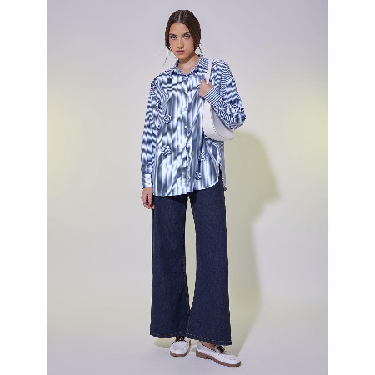 بلوزة مخططة فضفاضة مزينة بكورساج-women-clothing-shirtsandblouses-shirts-image-2