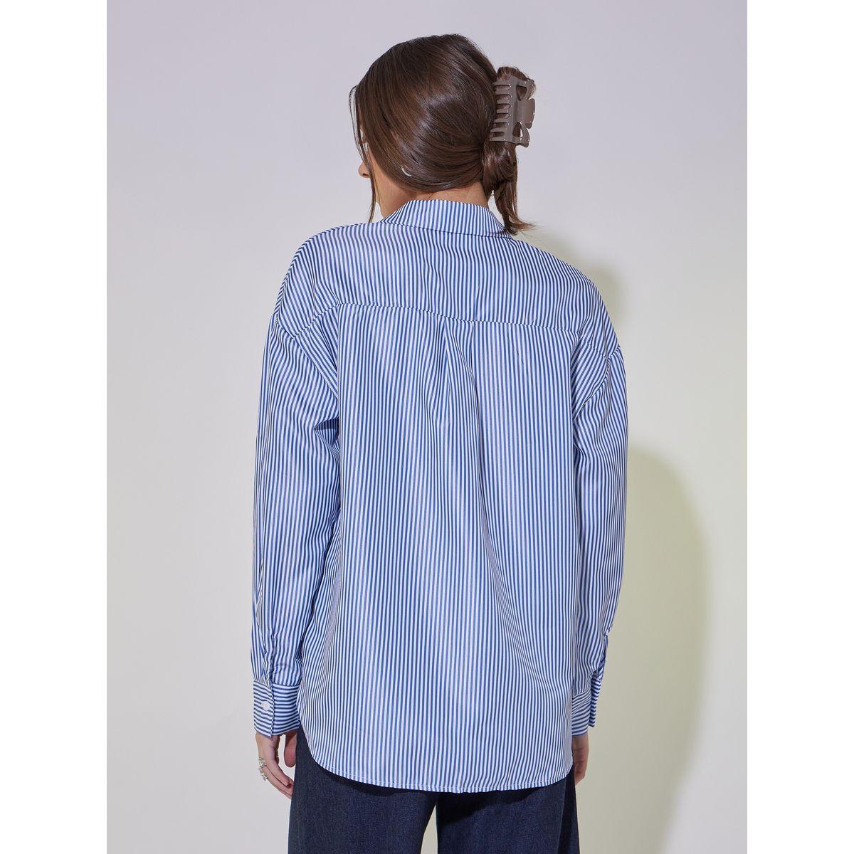 Take Two Striped Oversized Shirt with Corsage Detail-women-clothing-shirtsandblouses-shirts-image-4