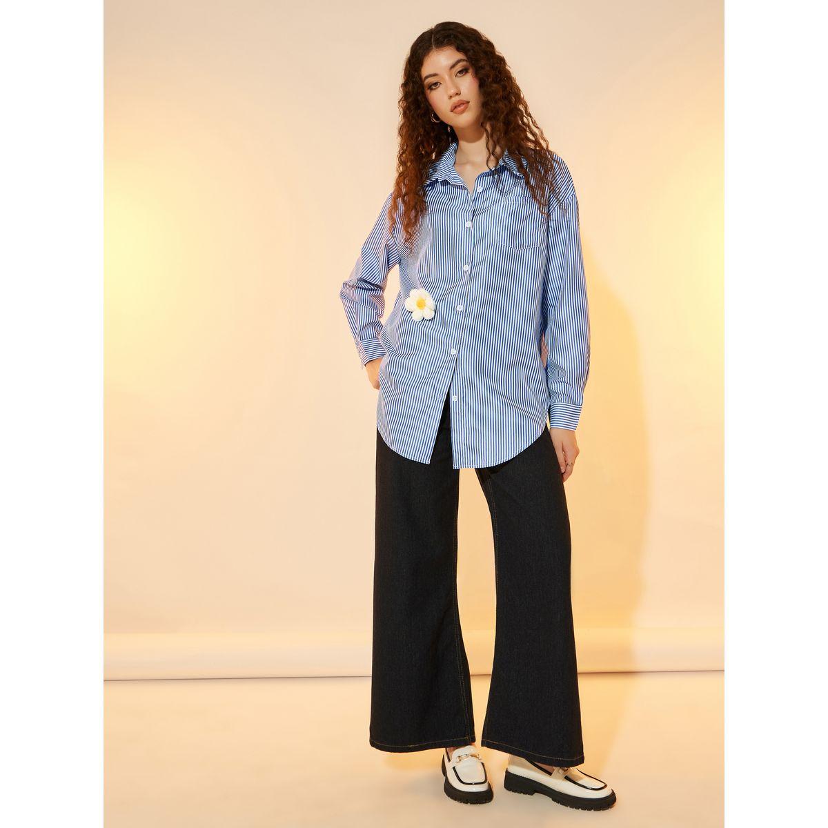 بلوزة مخططة بقصة فضفاضة مع زهرة-women-clothing-shirtsandblouses-shirts-image-2
