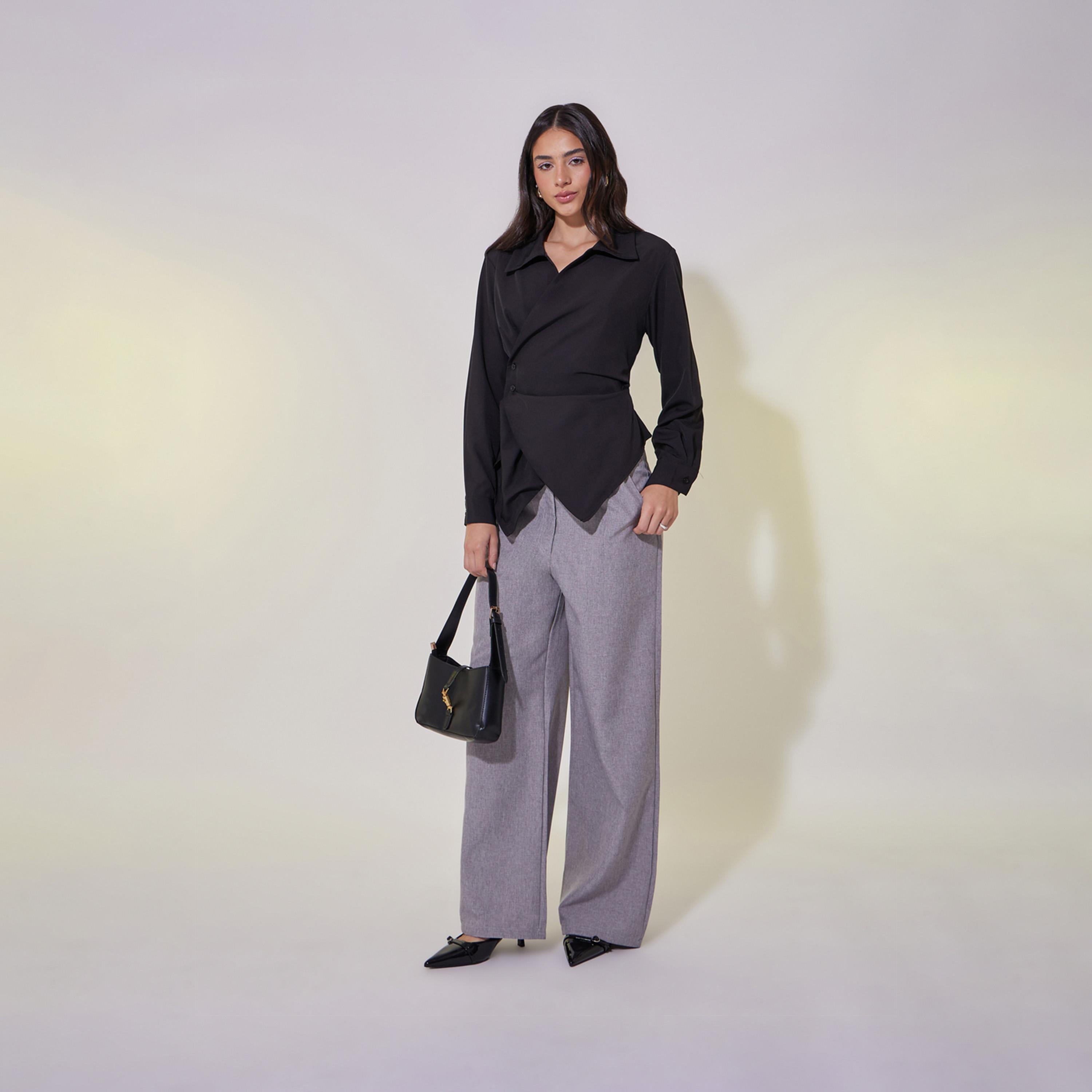 Take Two Solid Long Sleeve Wrap Top with Button Detail-women-clothing-shirtsandblouses-blouses-image-2