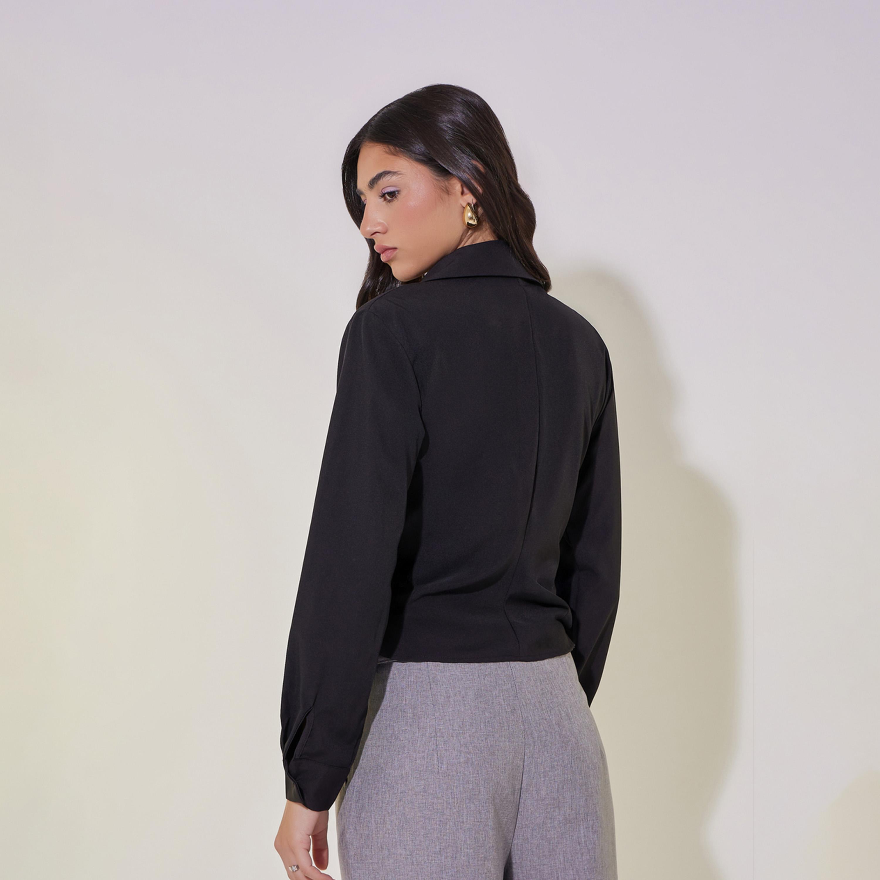 Take Two Solid Long Sleeve Wrap Top with Button Detail-women-clothing-shirtsandblouses-blouses-image-4
