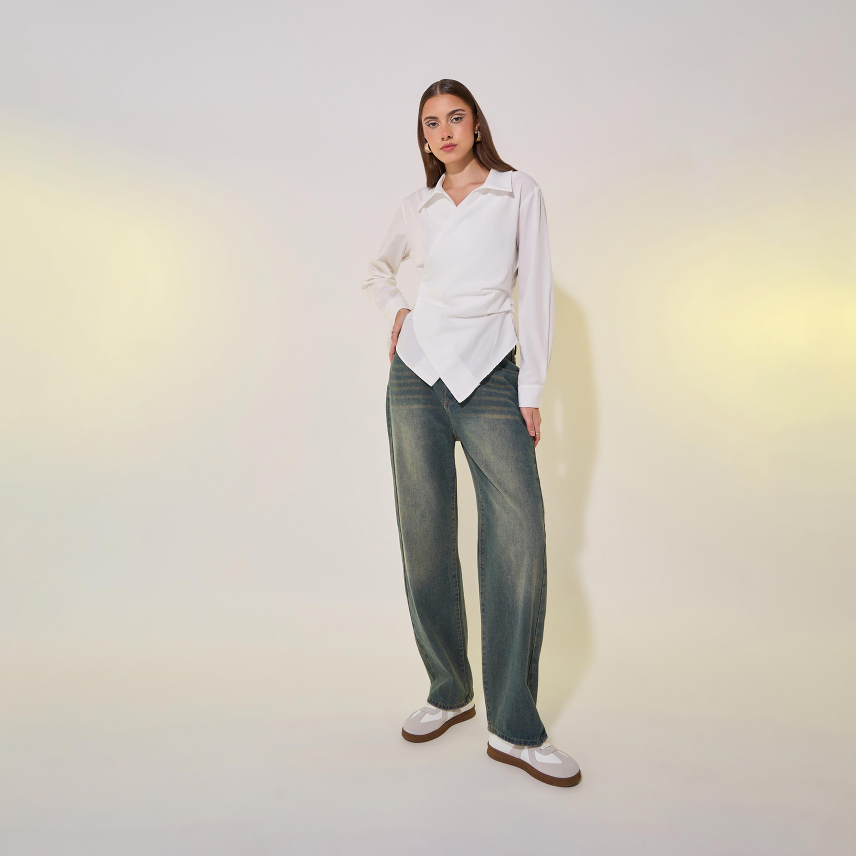Take Two Solid Asymmetric Hem Collared Wrap Top-women-clothing-shirtsandblouses-blouses-image-2