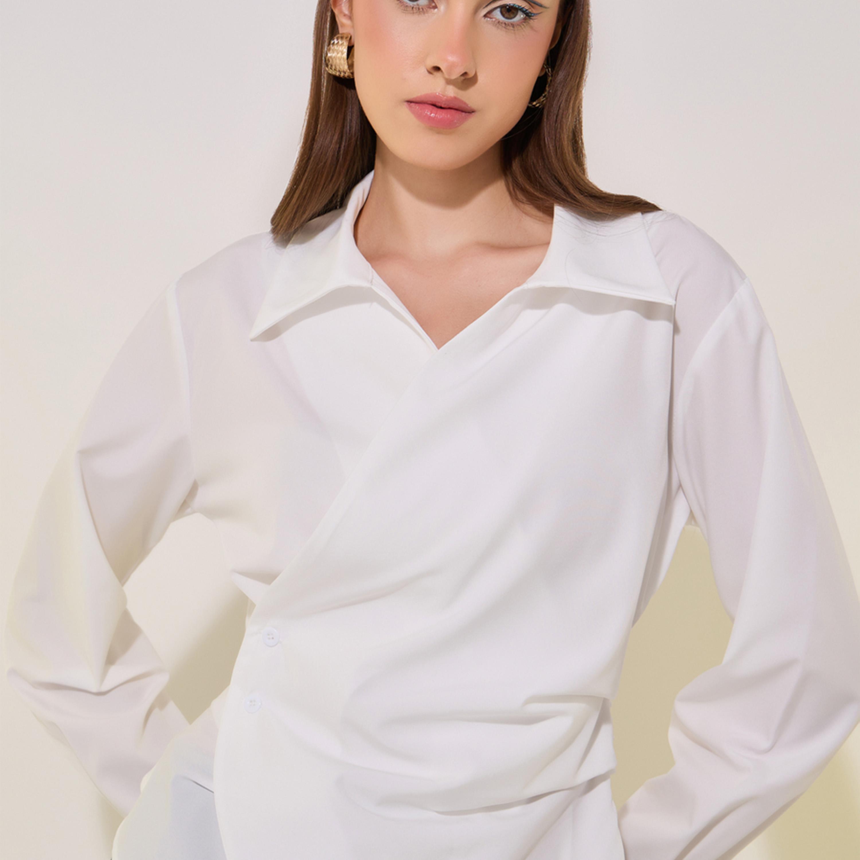 Take Two Solid Asymmetric Hem Collared Wrap Top-women-clothing-shirtsandblouses-blouses-image-3